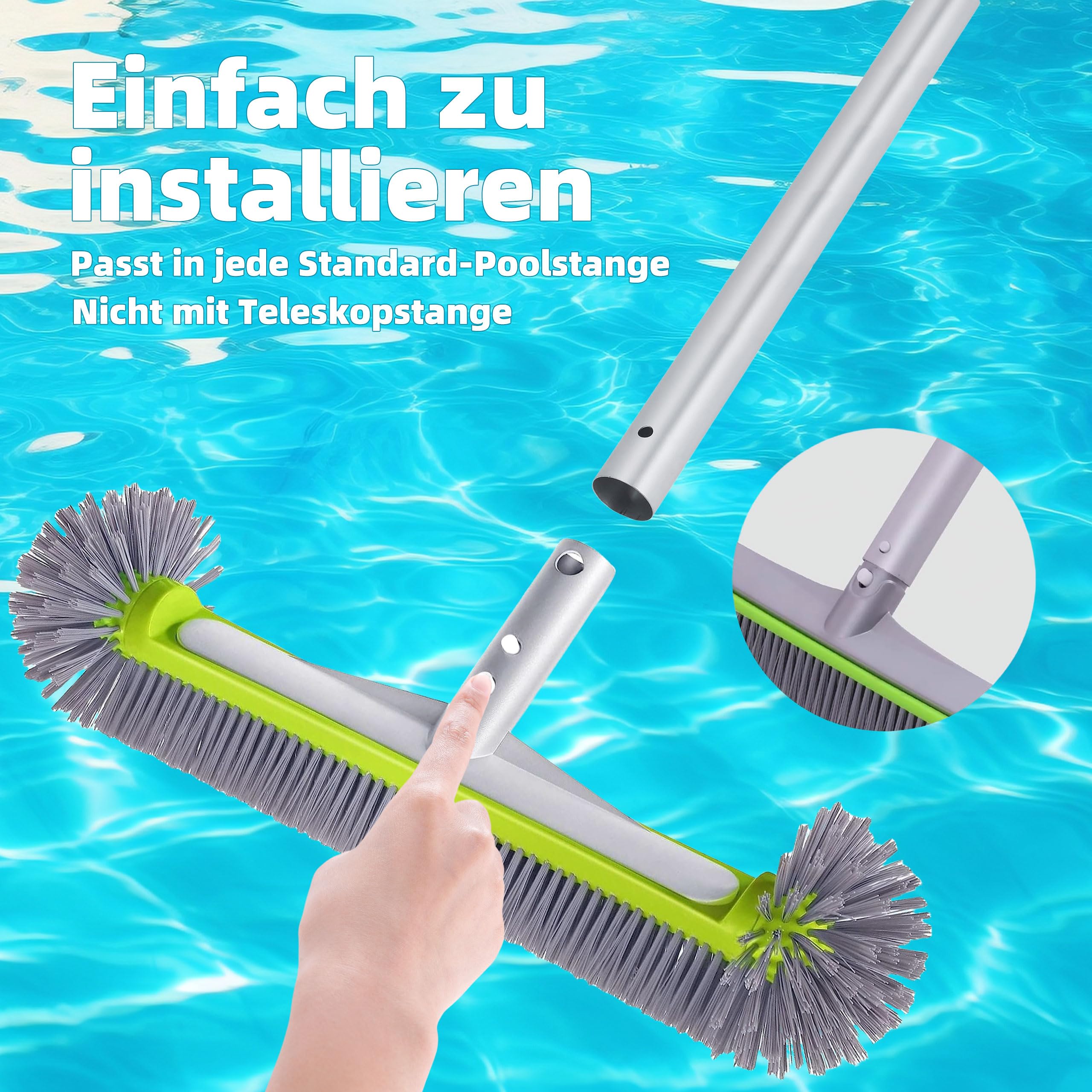 Poolbürste für Folienpool 17,5″, 45cm Pool Bürste, Poolbesen, Poolbürste für Folienpool, Poolbürsten,Pool Reinigungsbürste für Schwimmbad Bürste Pool, EZ Clip Aluminiumgriff, Nicht mit Teleskopstange