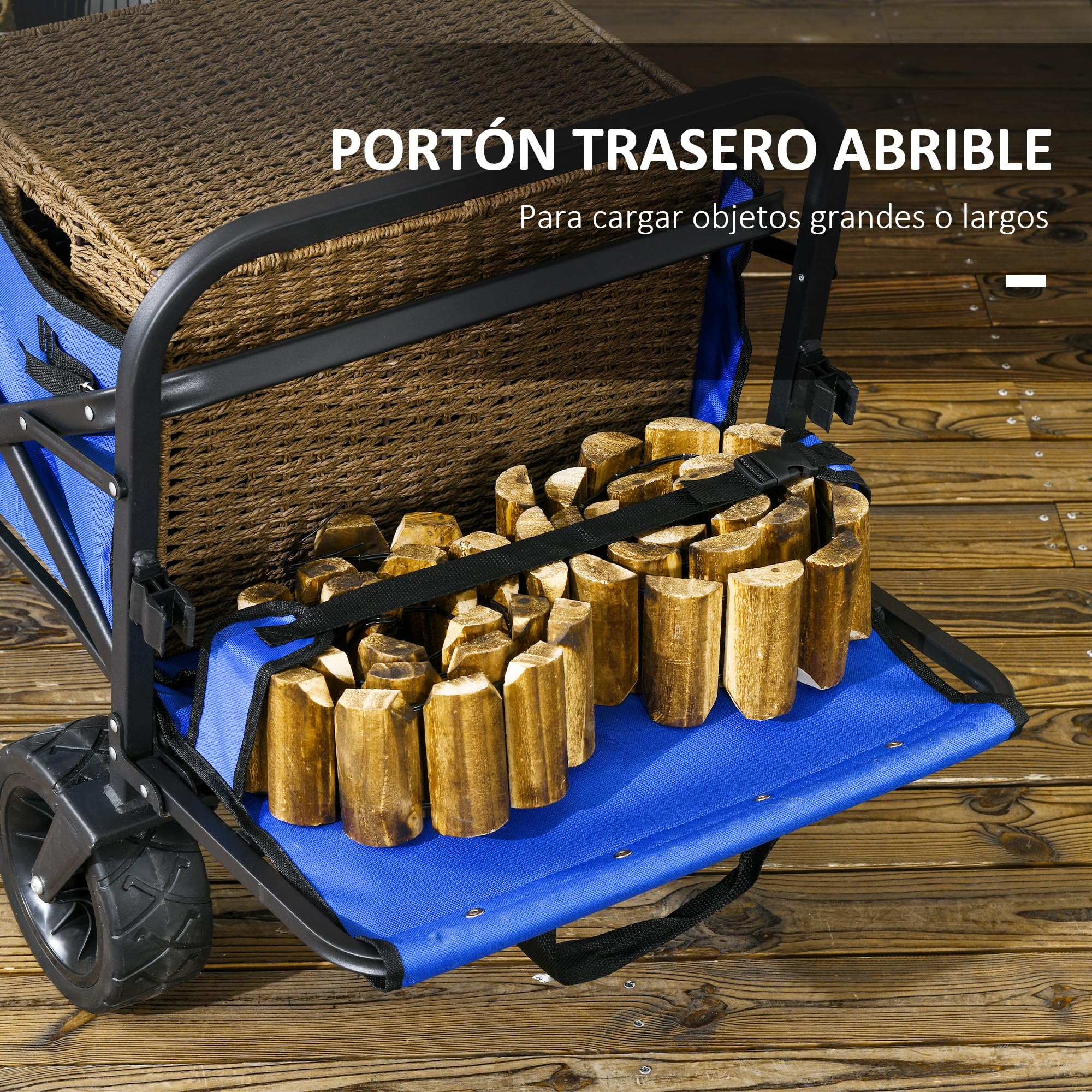 Outsunny Chariot de Jardin et Plage Pliant 100 kg Bleu Foncé | Longueur et angle de poignée réglables, porte arrière, sac de transport, pour shopping