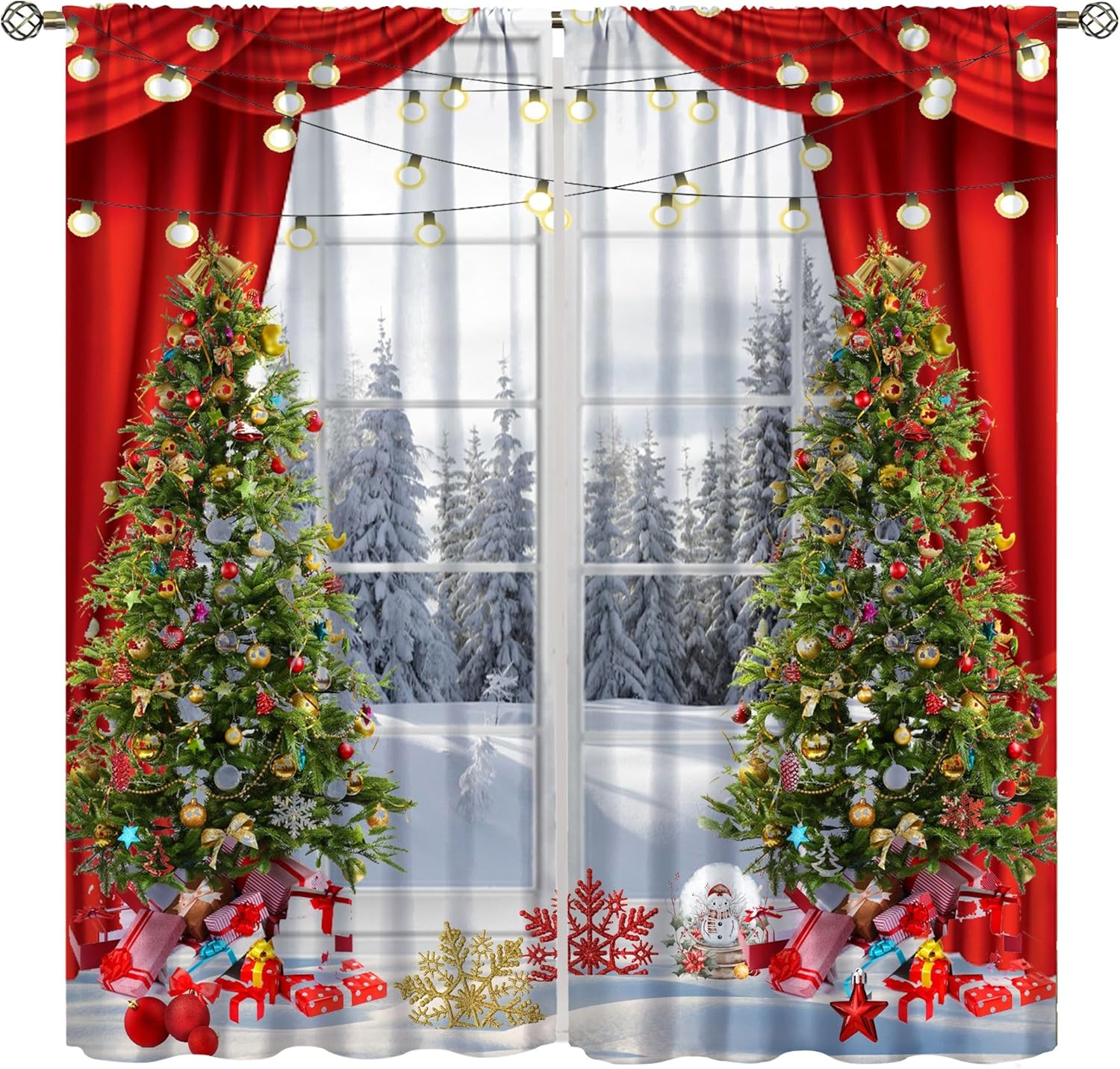 wlsgdsg Christmas Curtains,Xmas Tree Snowflakes Winter