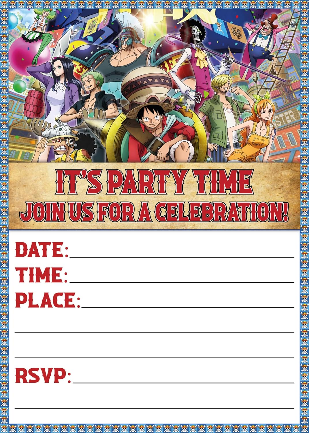ENDLESS CHOICES 20x Piece Anime Birthday Invitations and Envelopes – Fill-in Happy Birthday Party Invitations for Kids, 6X4 Inches, Postcard Style