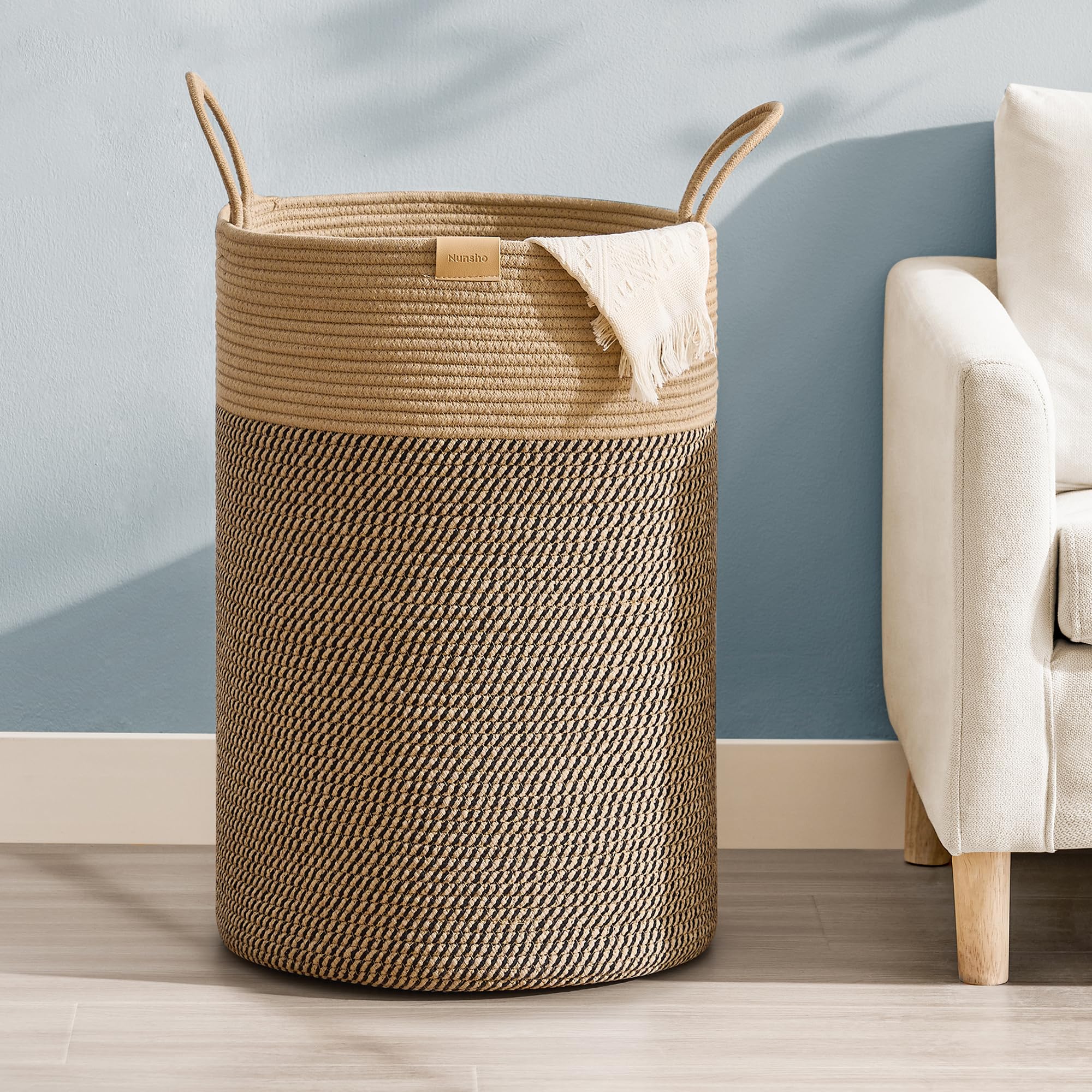 75l laundry hamper basket,baby nursery woven storage basket for toys bin,pillows,blankets,clothes,dark&brown