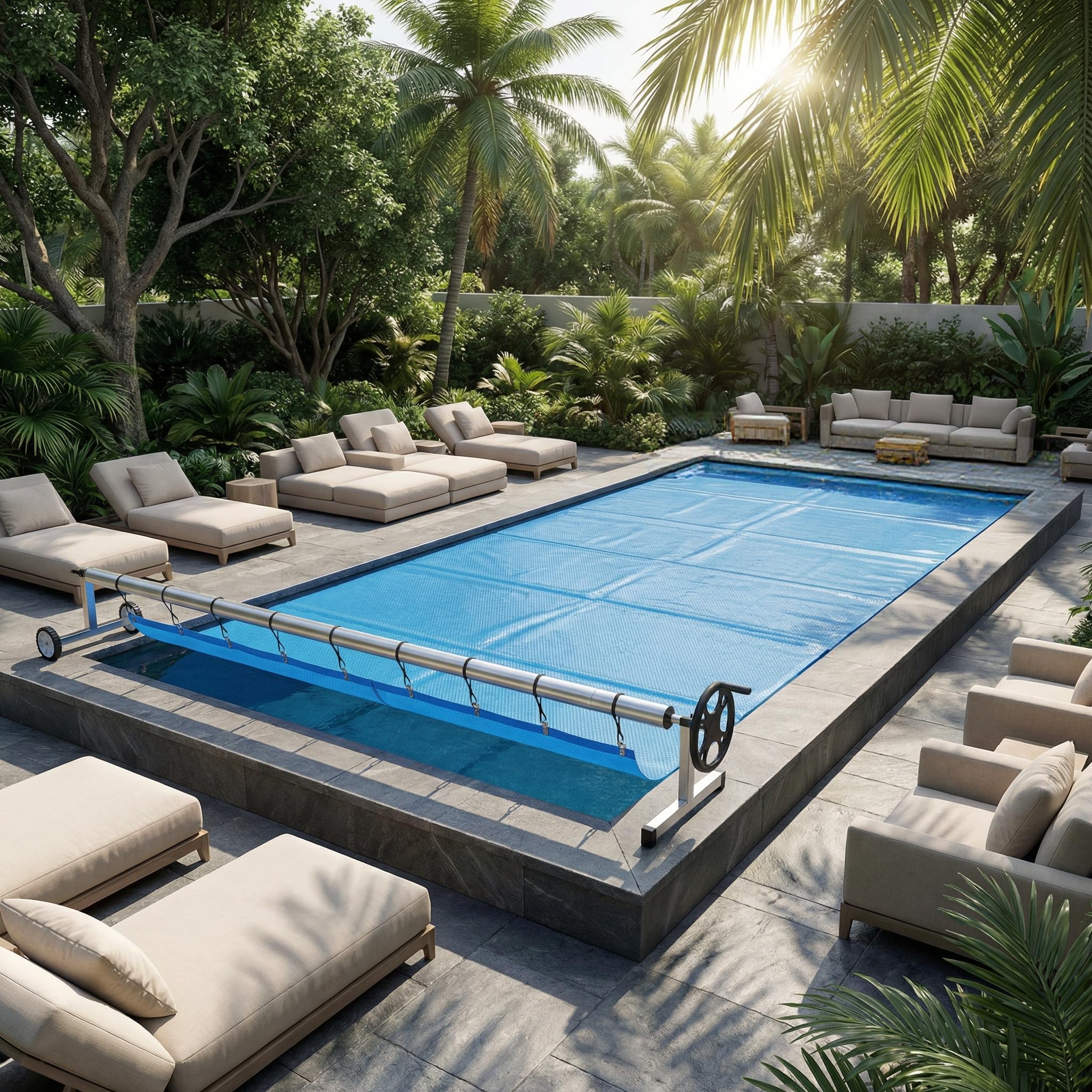 XMTECH Verstellbarer Poolaufroller mit Rädern Aluminium Teleskoprohr Aufrollsystem für Poolplane Solarfolie Abdeckung witterungsbeständig 3m bis 5,7m
