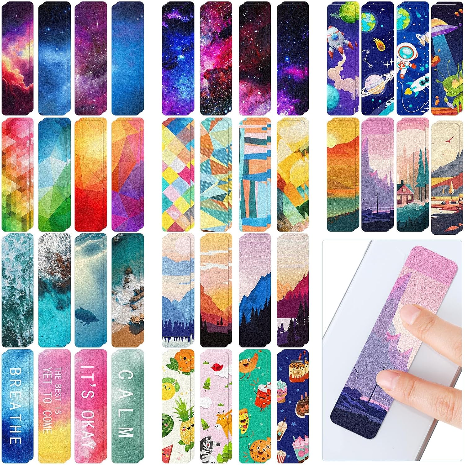 Crtiin 80 Pcs Ink and Starry Sky Anxiety Sensory Stickers with Inspirational Quotes 40 Style Mindfulness Fidget Textured Strip Office Adhesive Sensory Tape Anti Stress for Adults School(Shiny)