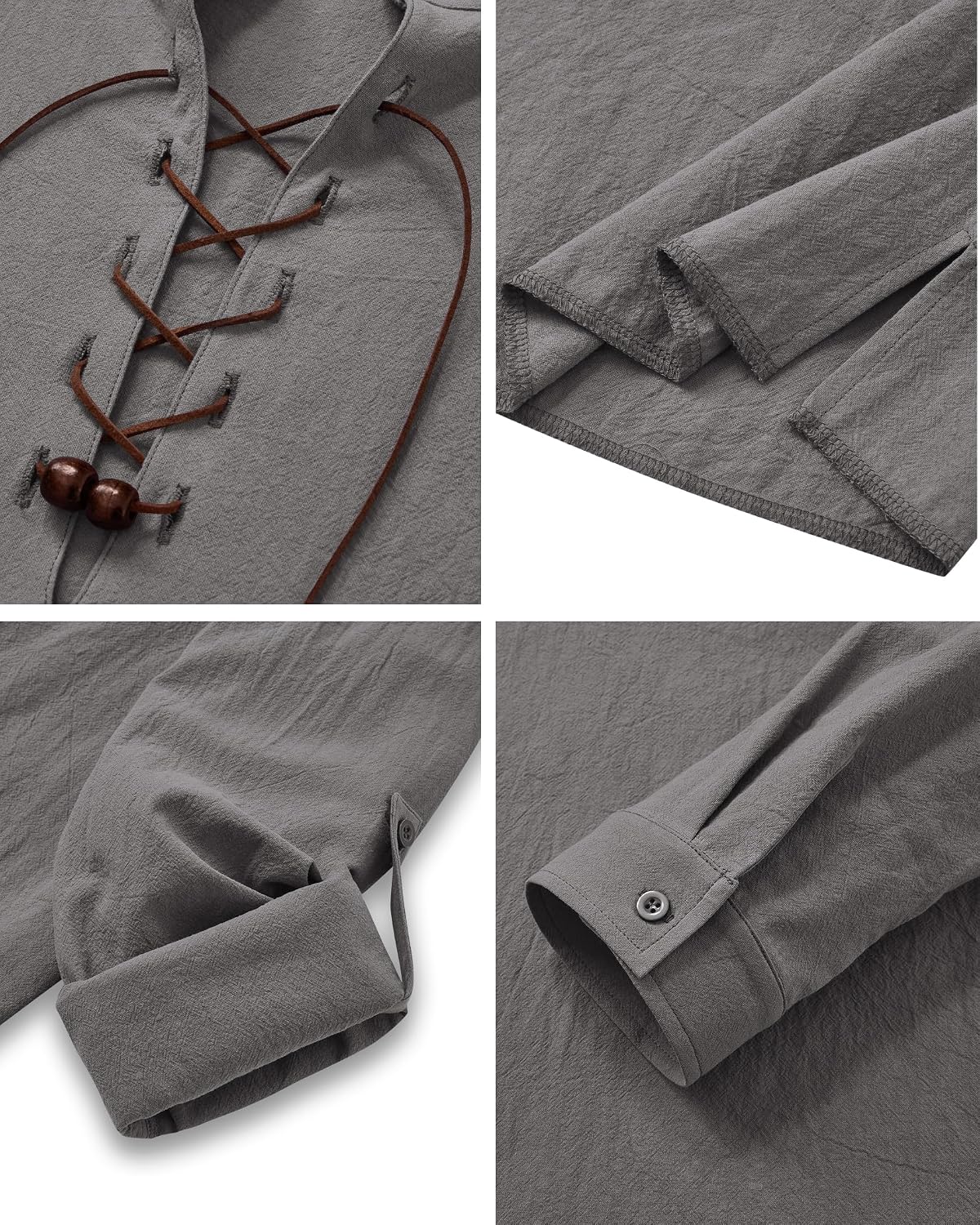 DEMEANOR Renaissance Shirt Men Pure Cotton Lace Up Medieval Pirate Costume