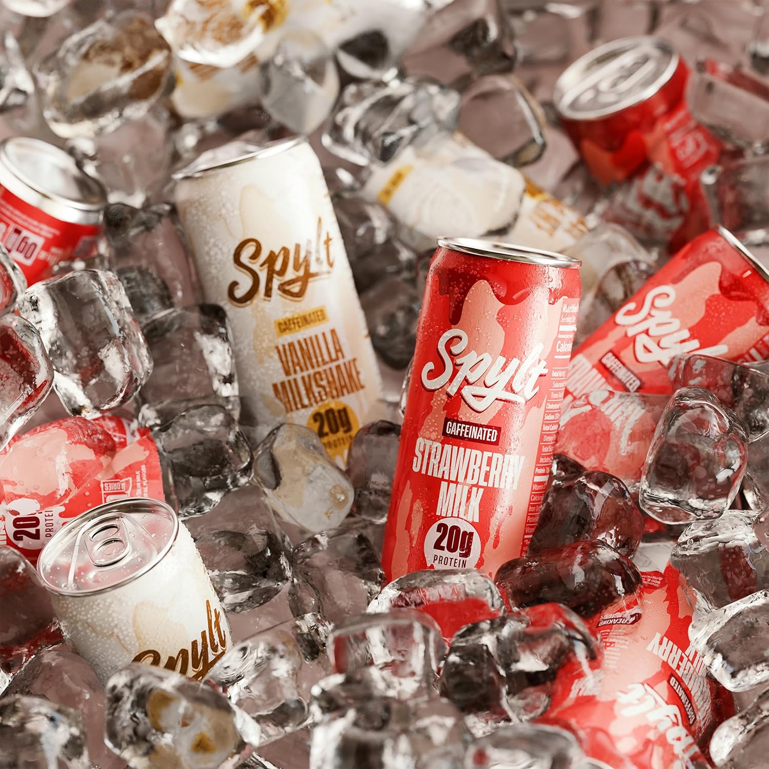 Spylt High Protein Vanilla/Strawberry Milk with 60mg Caffeine & 20g Protein - 90 Calories, Ready to Drink, Sugar Free, Lactose Free Milk, Perfect for Workout Recovery & Afternoon Pick Me Up - 12 Coun