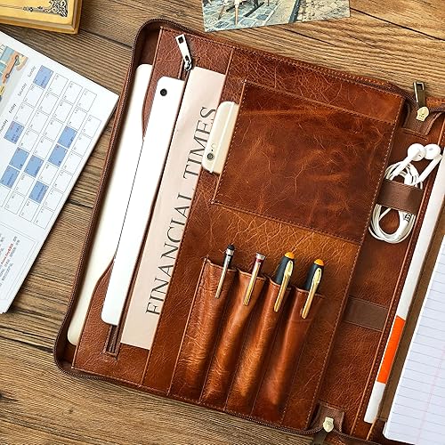 Miniatura 2 de Cartera de piel auténtica, con cremallera para hombres, carpeta de cuero para bloc de notas tamaño carta, cartera para mujeres, organizador de