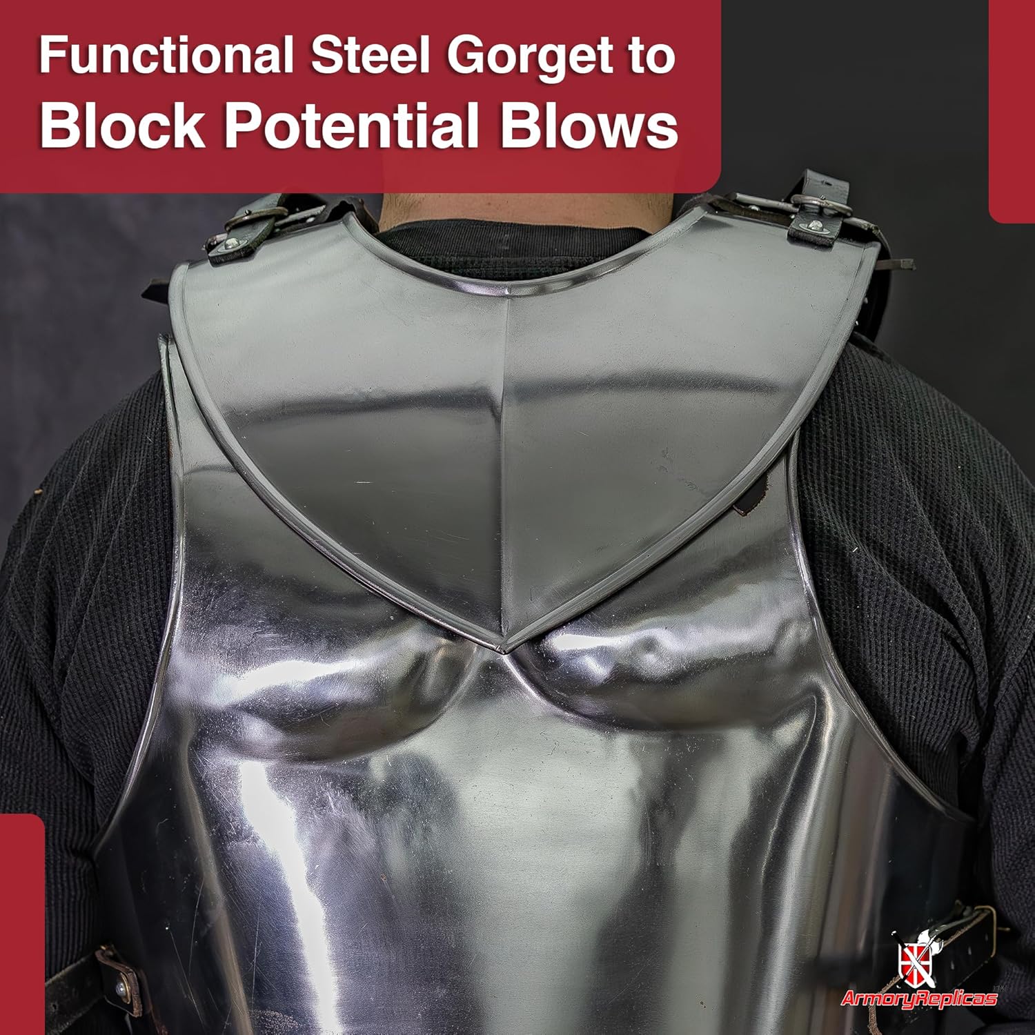 Armory Replicas™ 18-Gauge Neck Armor with Leather Straps for LARP, Costume & Reenactment