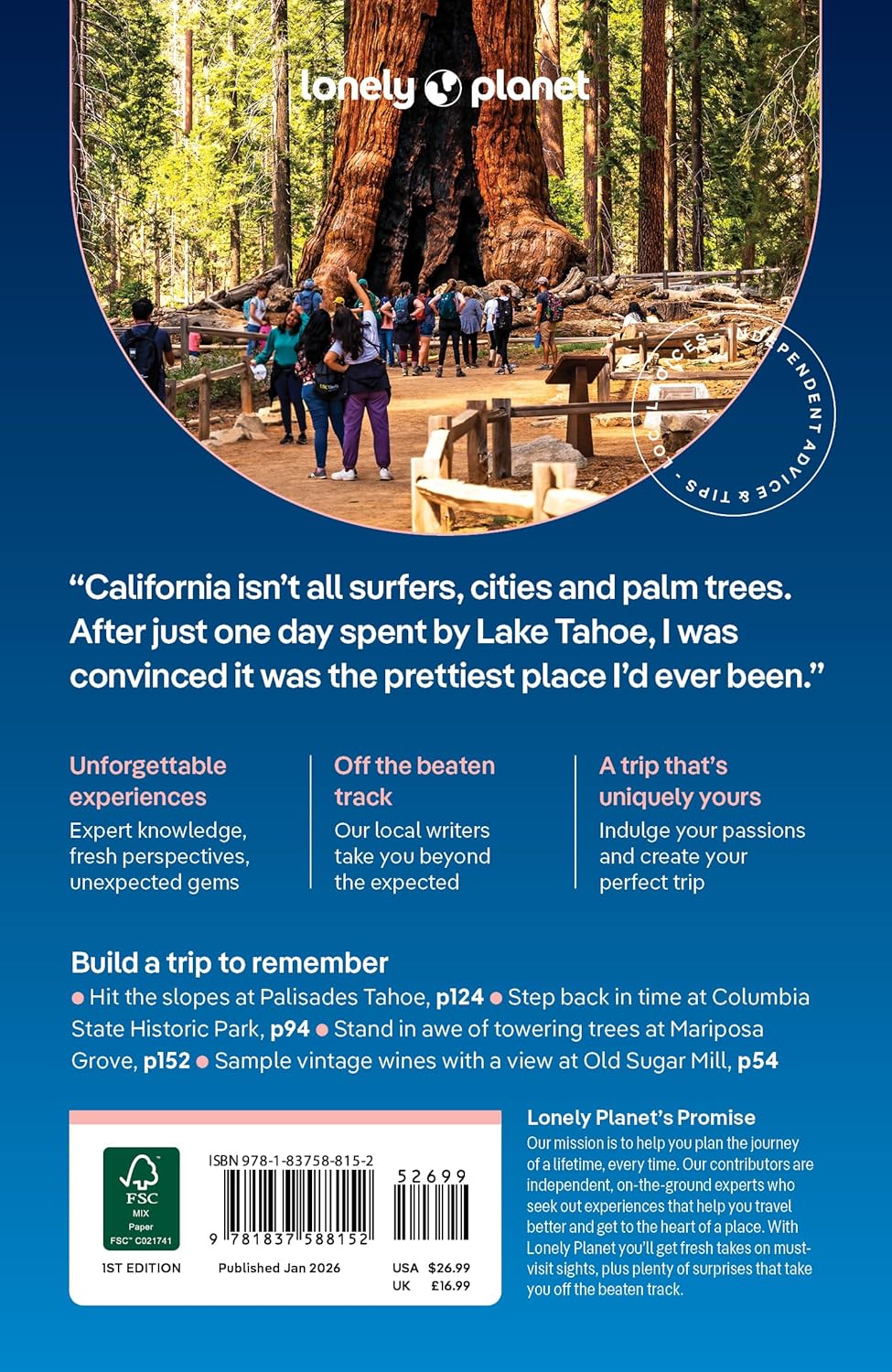 Lonely Planet Lake Tahoe, Yosemite and Central California (Travel Guide)      Paperback – January 13, 2026