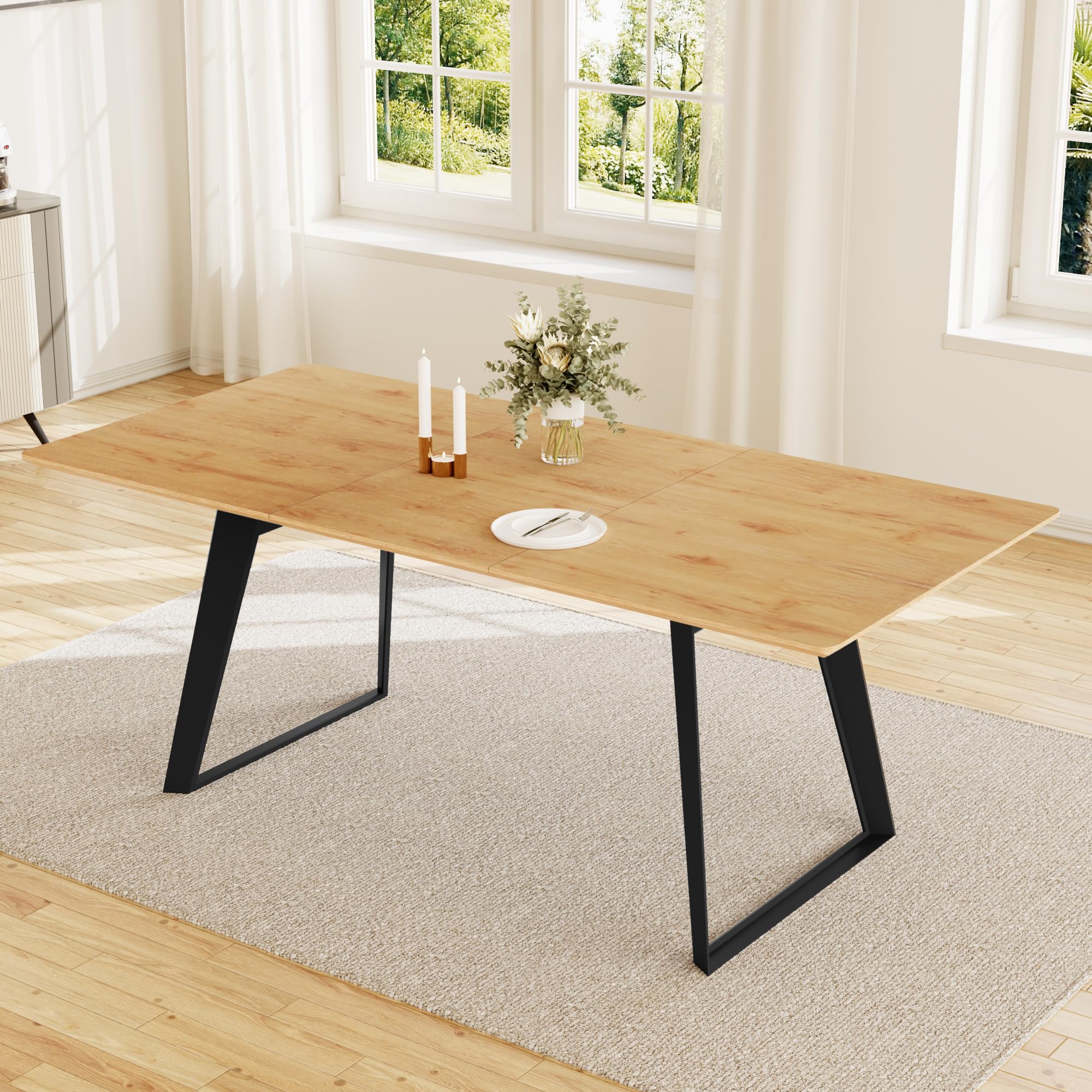 HIPIHOM Juego de mesa de comedor extensible de 130 a 170 cm, tablero de fibra de densidad media y estructura de metal, para 4 – 6 (1 mesa de comedor)