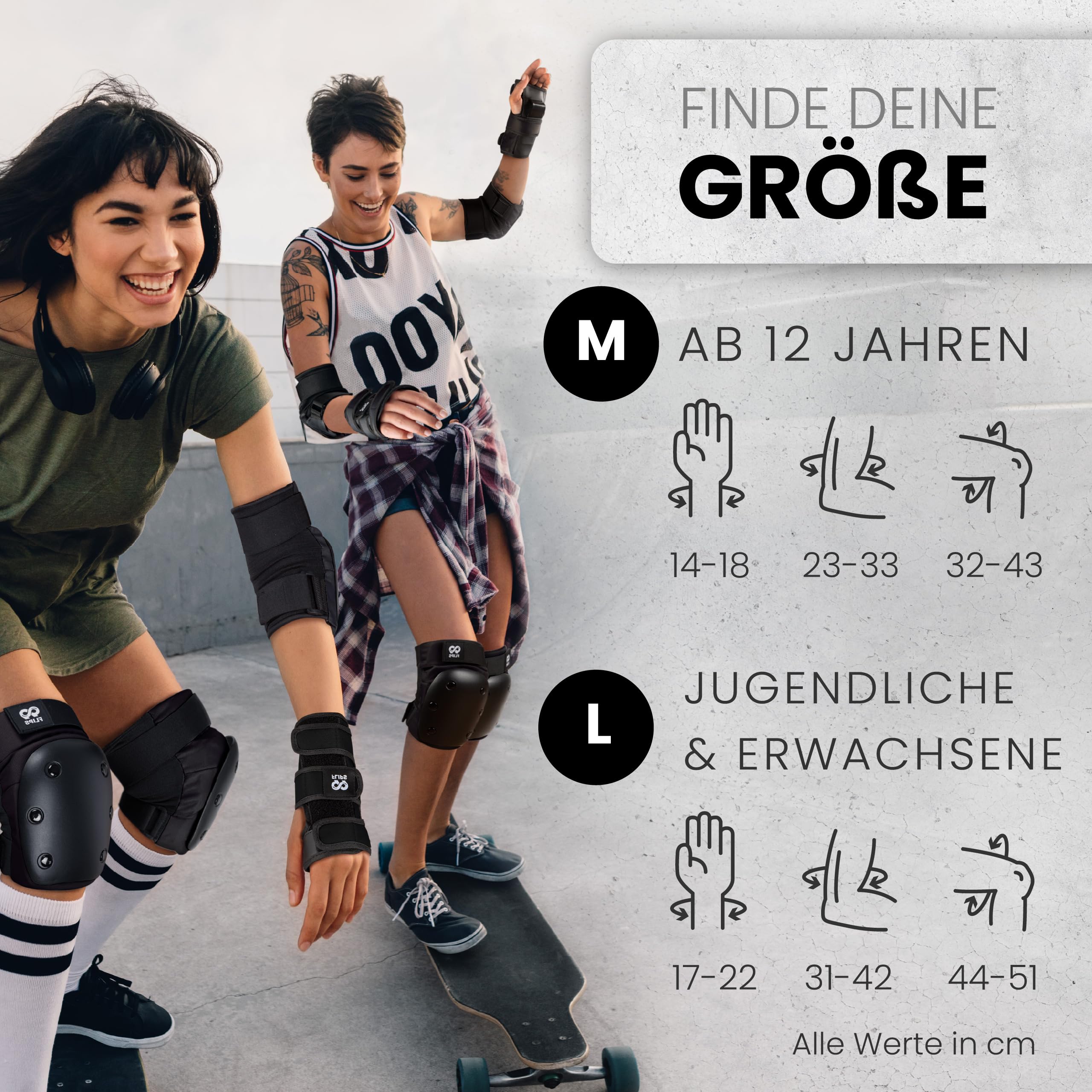 99FLIPS Inliner Schoner Erwachsene mit GS [6er Set] DIVE - L in Schwarz - Schoner Inliner Damen schützer erwachsene - Knieschoner Kinder 12 Jahre protektoren Skateboard