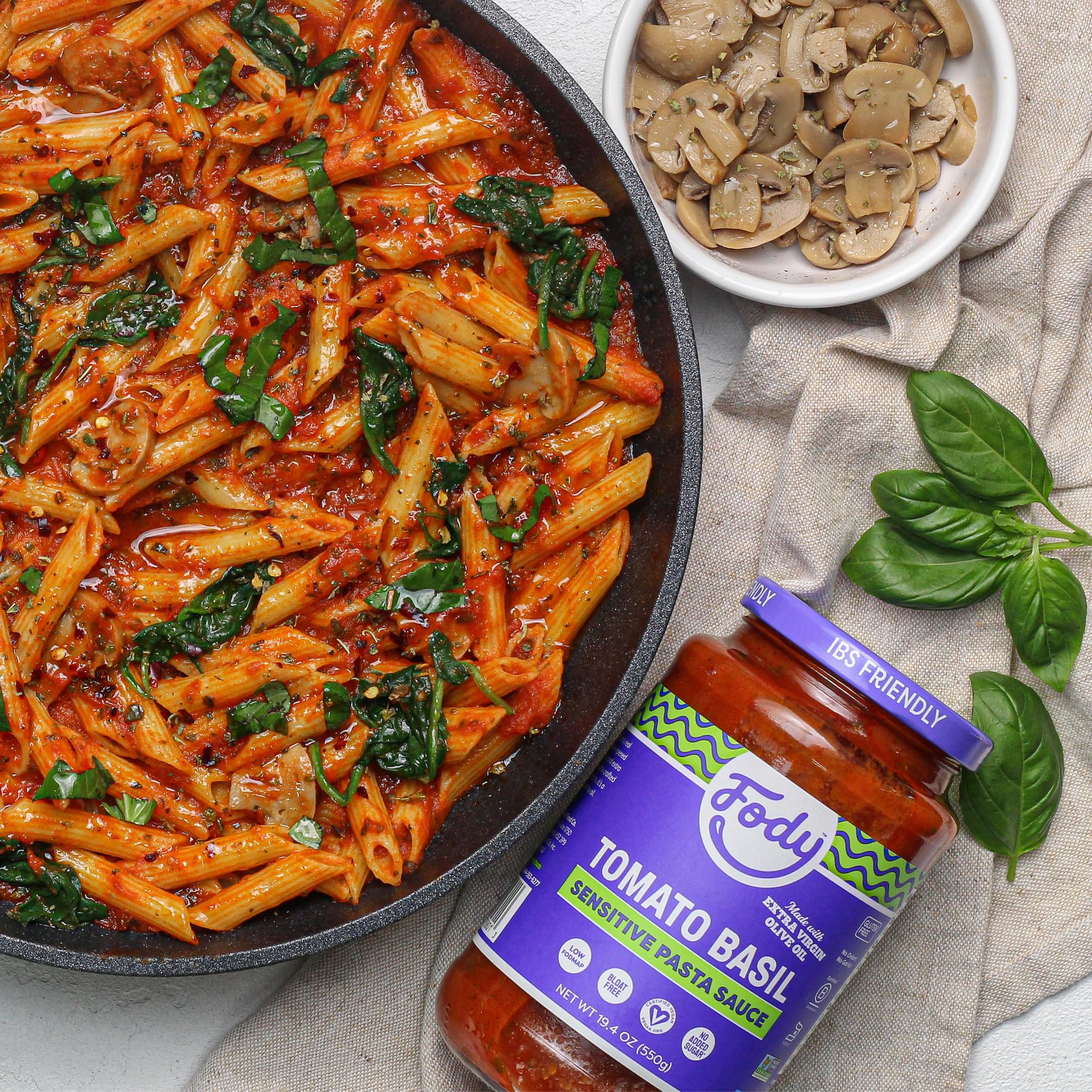 Fody Foods Tomato Basil Pasta Sauce, 19.4 Oz, Garlic and Onion Free, Low FODMAP Certified, Gut & IBS Friendly, Vegan, Non-GMO, Gluten Free, Kosher