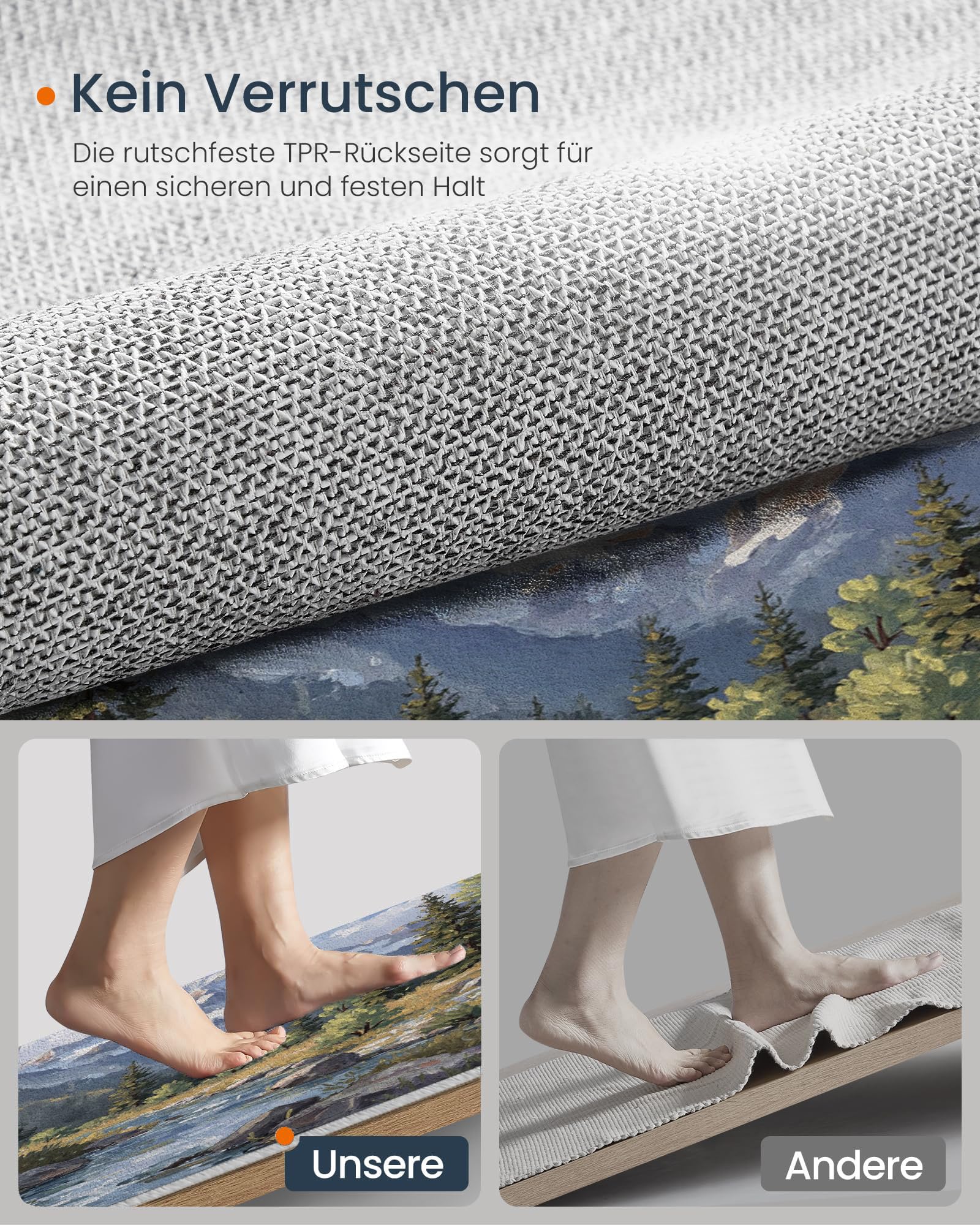 Fußmatte Innen 80x120cm, Bergwälder Bäche rutschfeste Fußmatte für den Innenbereich, Retro-Schneelandschaft Fußabtreter Türmatte wasserabsorbierende Schmutzfangmatte, Türkis