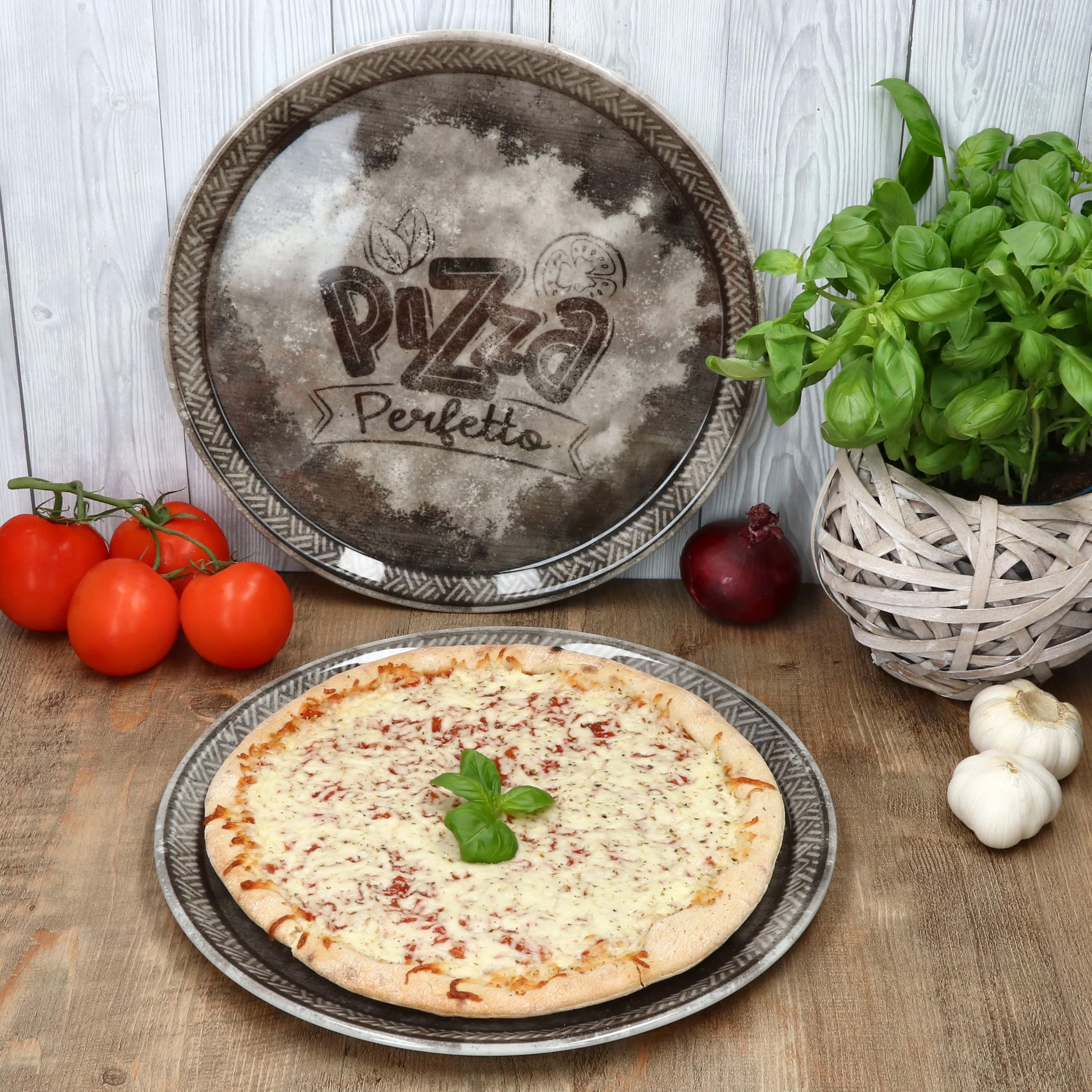 MamboCat Perfetto Lot de 6 assiettes à pizza en porcelaine noire Ø 31,5 cm