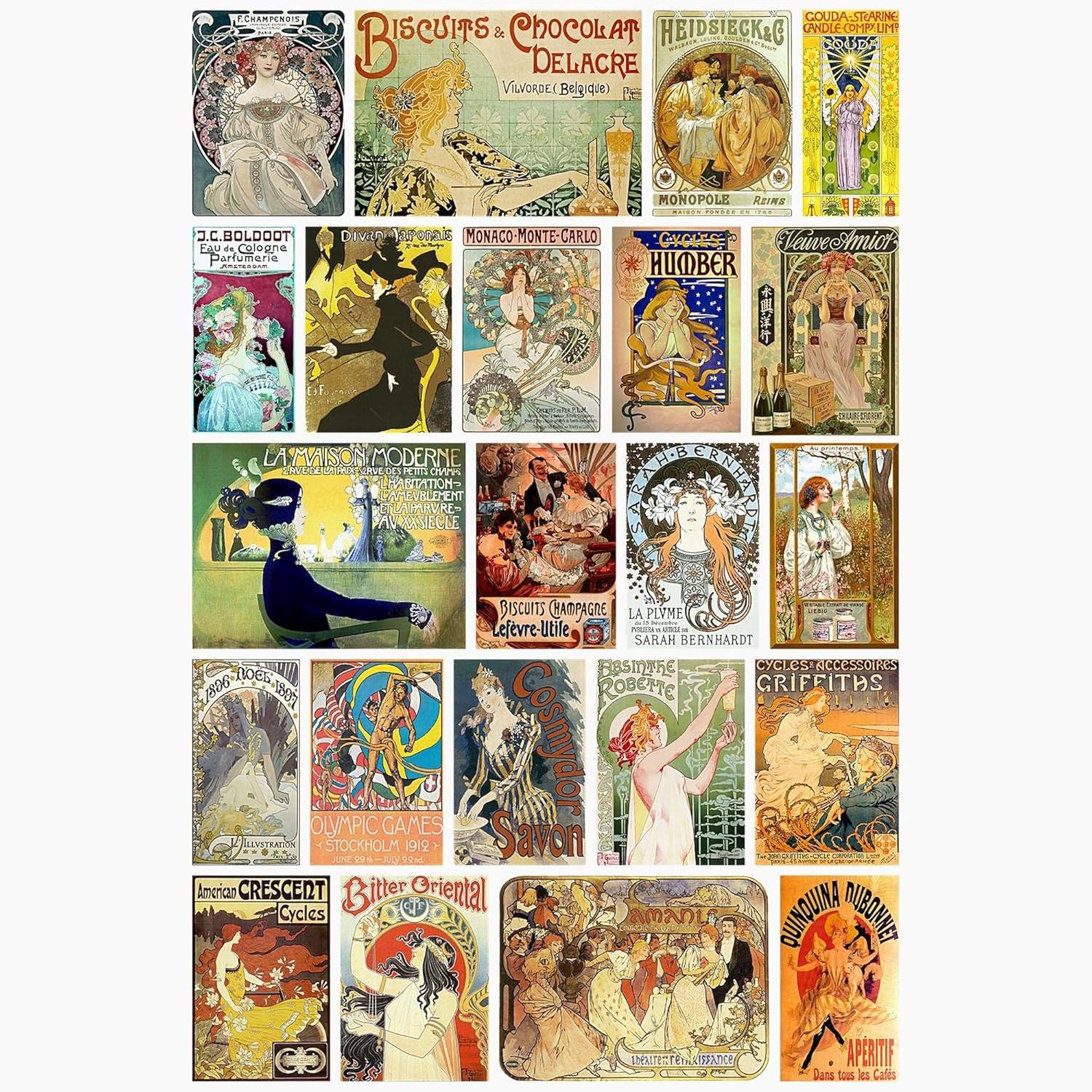 CafePress Vintage Art Nouveau Advertisements Greeting Cards Greeting Card (20-pack), Note Card with Blank Inside, Birthday Card Matte