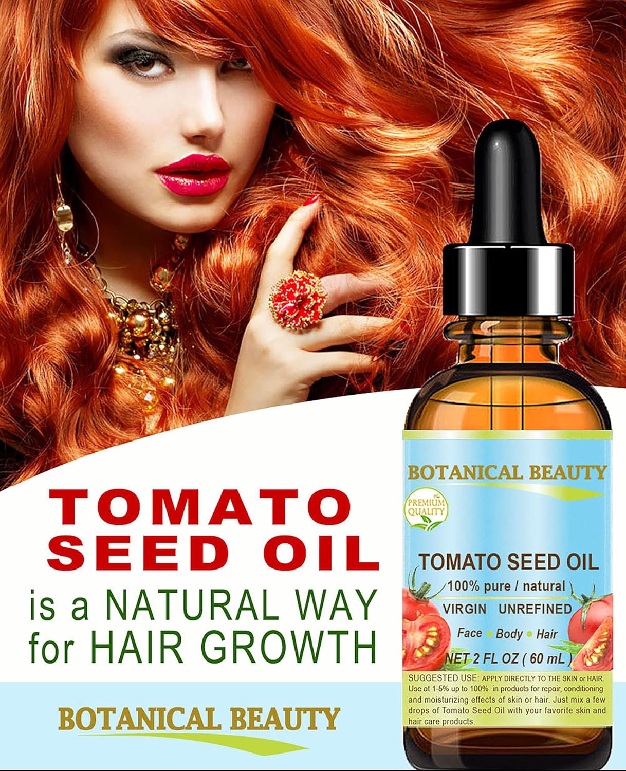 Botanical Beauty TOMATO SEED OIL 100% Pure Natural Virgin Unrefined Cold-pressed Carrier Oil for Face, Skin, Body, Hair, Lip, Nails. Rich in Vitamin E, Lycopene (2 Fl Oz)