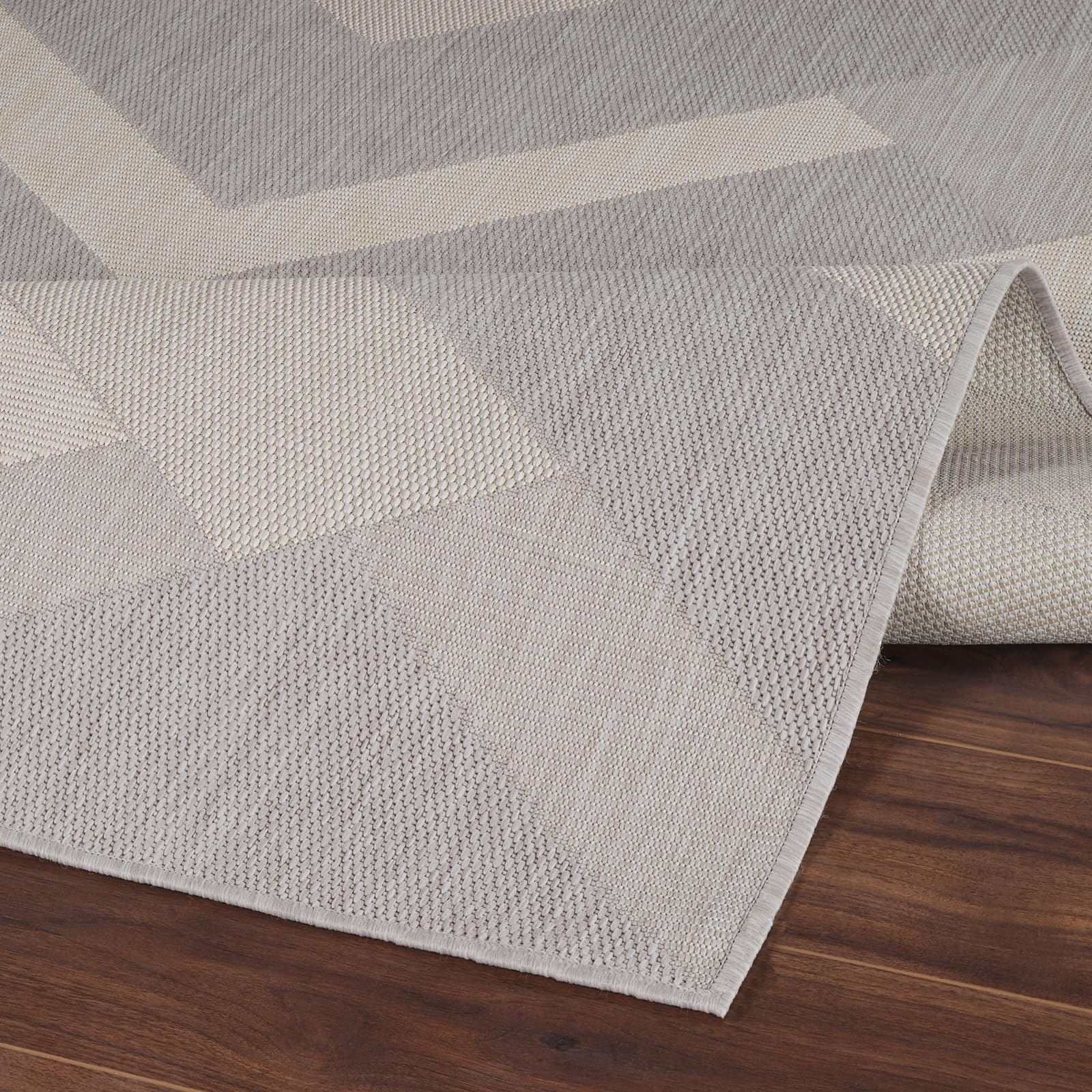 Livabliss Tekeli Tappeto da Esterno ed Interni Tappeto Esterno Terrazzo Moderne, per Giardino, Balcone, Stile Boho Tappeti Ampi Dimensioni, 120x170 cm Grigio e Avorio
