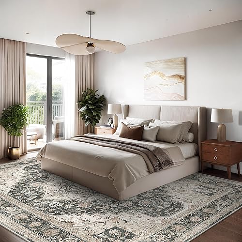 Miniatura 102 de Alfombras de área de 8 x 10 pies para sala de estar, vintage lavable con parte trasera antideslizante, resistente a las manchas, alfombra de área