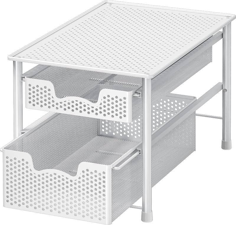 Stackable 2 Tier Sliding Basket Organizer Drawer, White