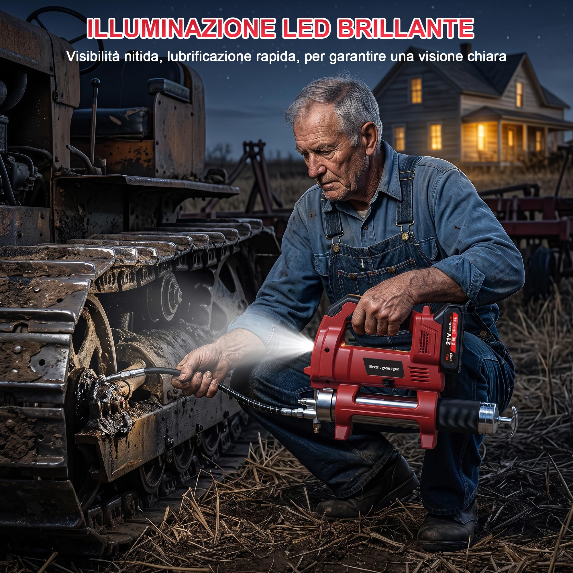 Pistola per grasso elettrica a batteria, 12000 PSI, kit con 2 batterie da 1,5 Ah e caricabatterie, 6,17 oz/min, tubo lungo 1 m, 3 ugelli, pistola per grasso senza spazzole per trattori, camion