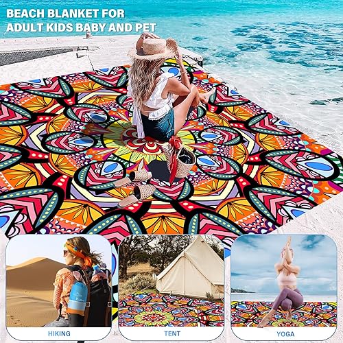 Miniatura 128 de Beach Blanket Oversized Extra Large 78" X 81",Waterproof Sandproof Beach Blanket 1-7 Adults Lightweight Durable for Travel Camping Hiking Picnic