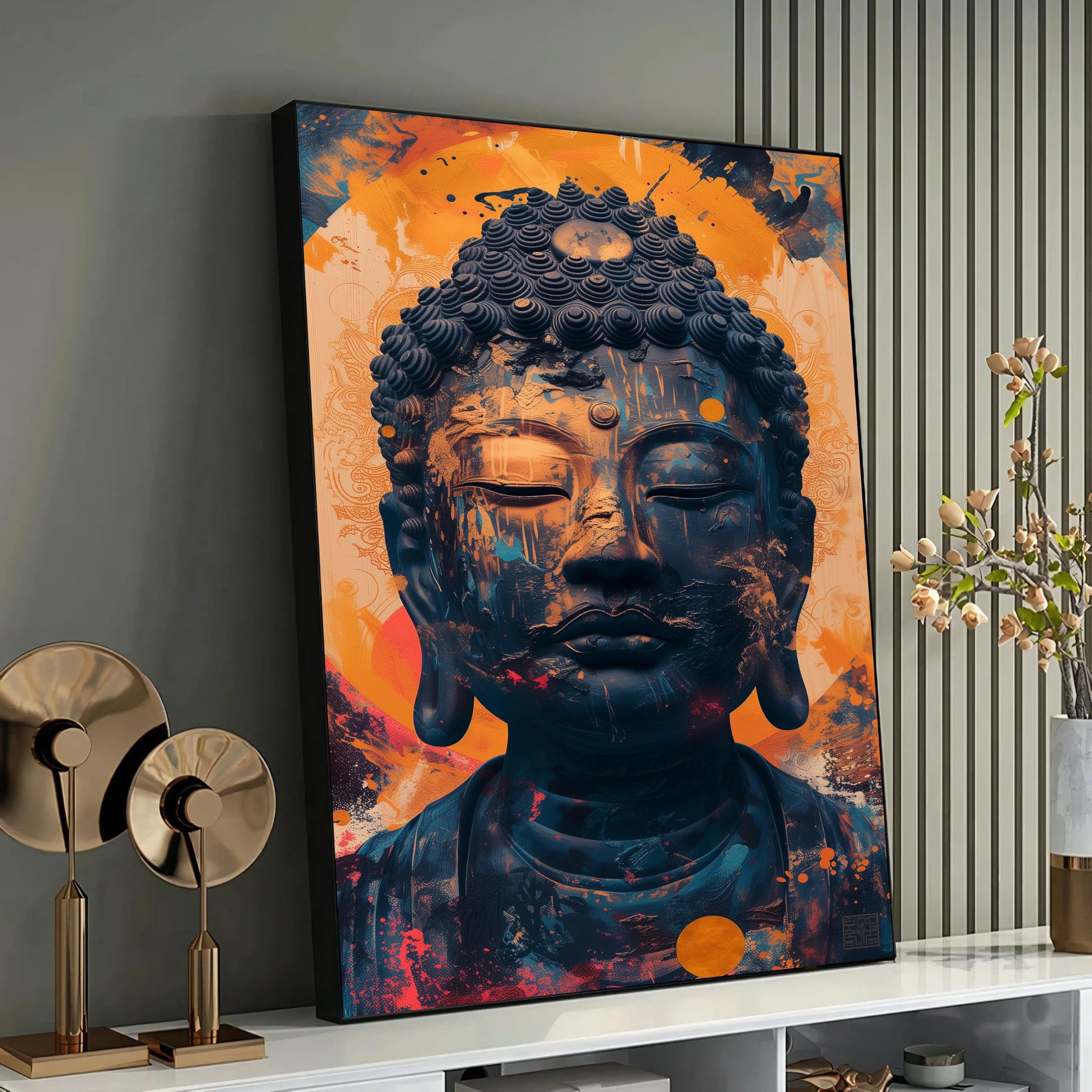 Toile abstraite de Bouddha 80x120cm avec cadre intérieur pour salon