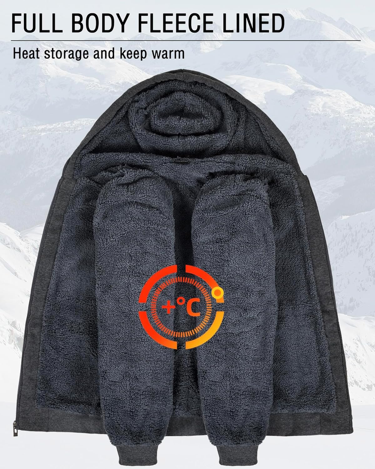 Vividpoint Men's Zip Up Fashion Full Sherpa Hoodies Fleece Lined Jacket Winter Warm Coat Heavyweight Sweatshirts