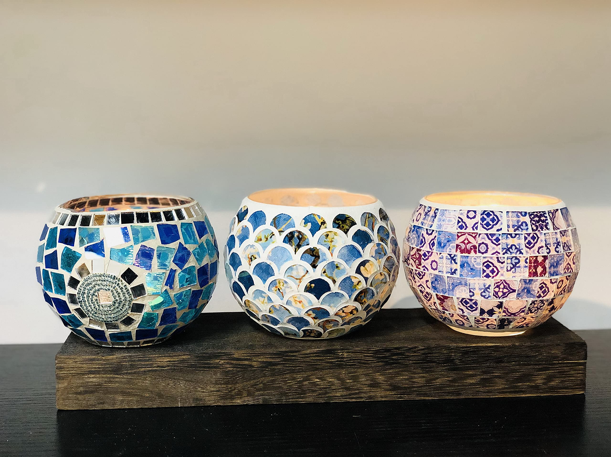Theelichthouder Mozaïek Glas Zilver Klein - Nieuwe Sfeer