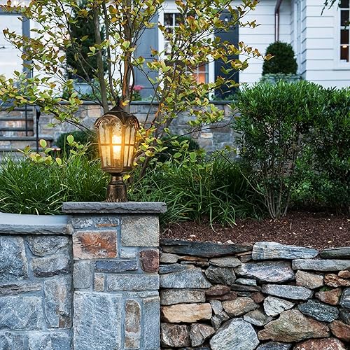 Miniatura 7 de YUBOLE Luz de poste para exteriores, farol de poste, lámpara de aluminio fundido impermeable con pantalla de vidrio templado con agua, base E26,