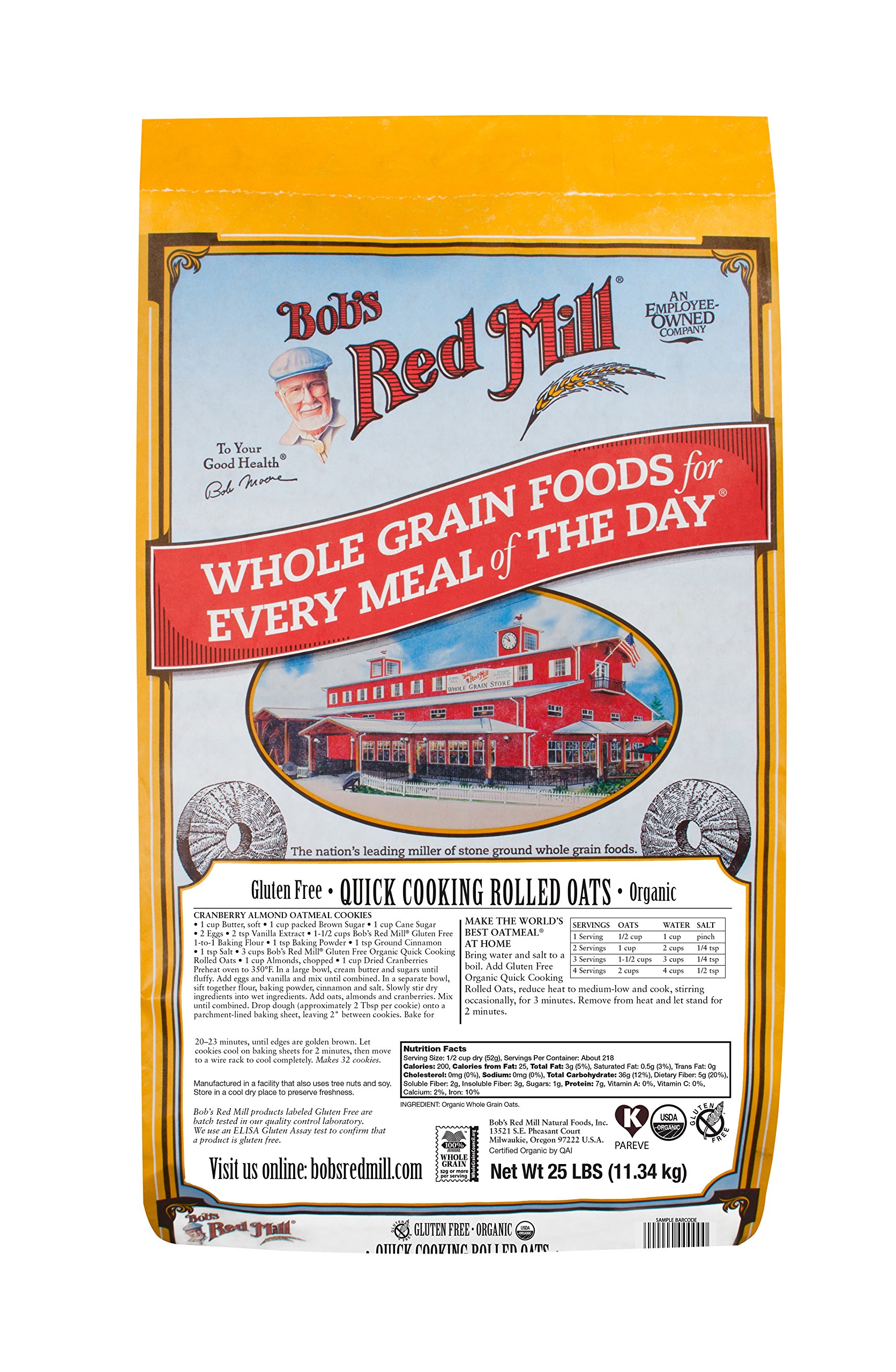 Bob's Red Mill Gluten Free Organic Quick Cooking Oats, 25 Pound