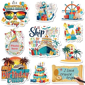 10Pcs Birthday Cruise Door Decorations Magnetic,Large Retro Nautical Cruise Ship Magnets,Colorful Cabin Door Signs,DIY Erasable Funny Reusable Cruise Door Magnet Stickers Carnival Party Fridge Decor