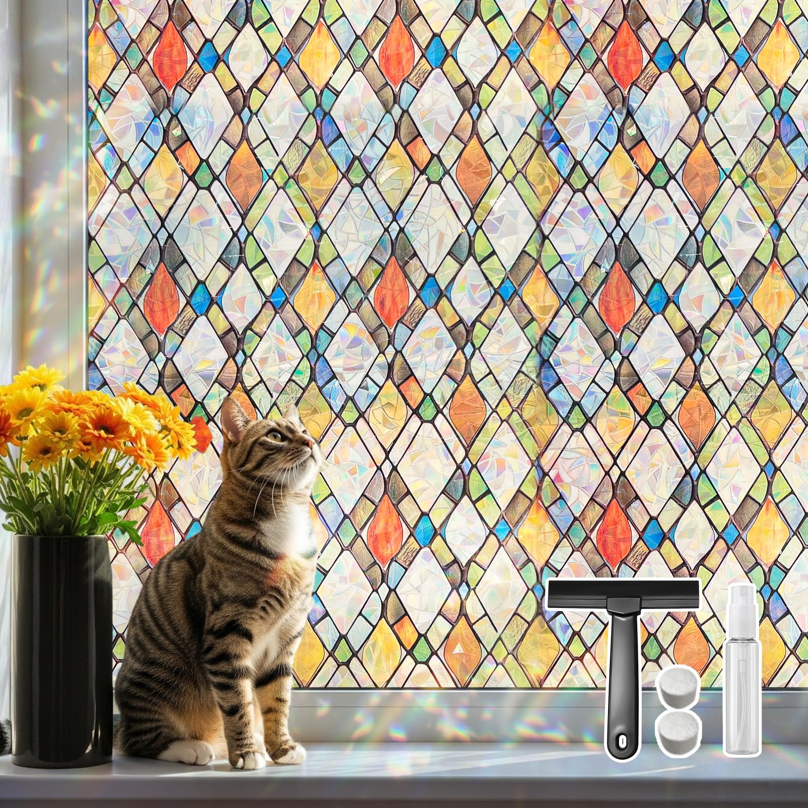 DARUITE Fensterfolie Bunt Milchglasfolie mit Elektrostatische Nicht Klebende UV-beständige Sichtschutzfolie Fenster Für Zuhause Büro