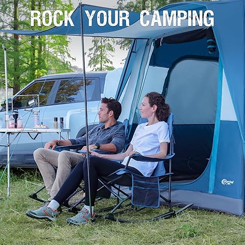 Miniatura 4 de PORTAL Mecedora para exteriores, plegable, portátil, con soporte para tazas, bolsa de transporte con bolsillo lateral, soporte de 350 libras (azul