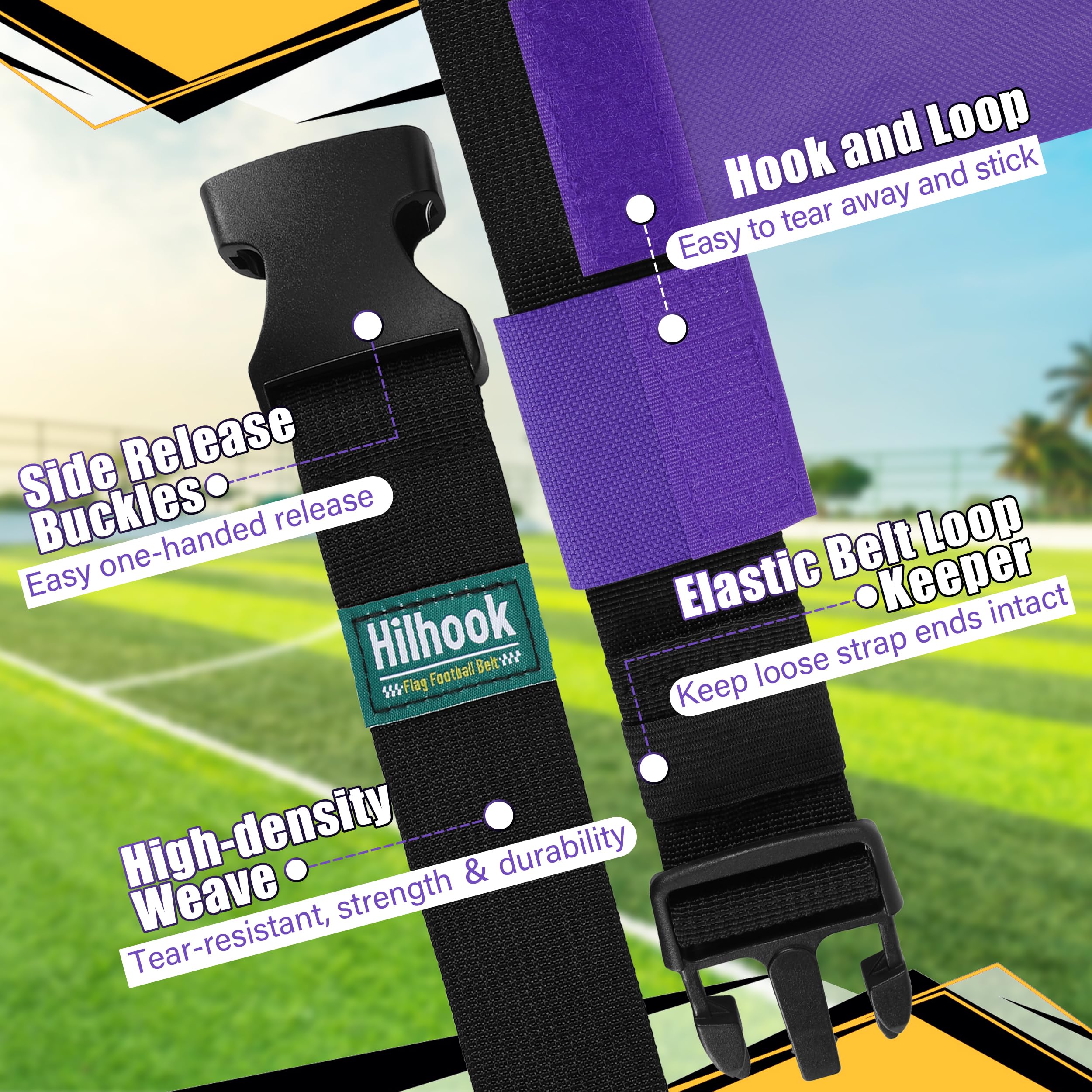Set di cinture da calcio per 14 giocatori, con 42 bandiere, per bambini, ragazzi e adulti, per allenamento (giallo e viola), Giallo e viola, 114 cm