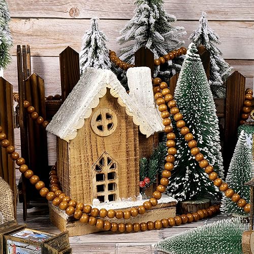 Miniatura 6 de Guirnalda de cuentas de madera de Navidad, guirnalda de cuentas de madera, decoración de árbol de Navidad para recuerdos de vacaciones, 12 pies