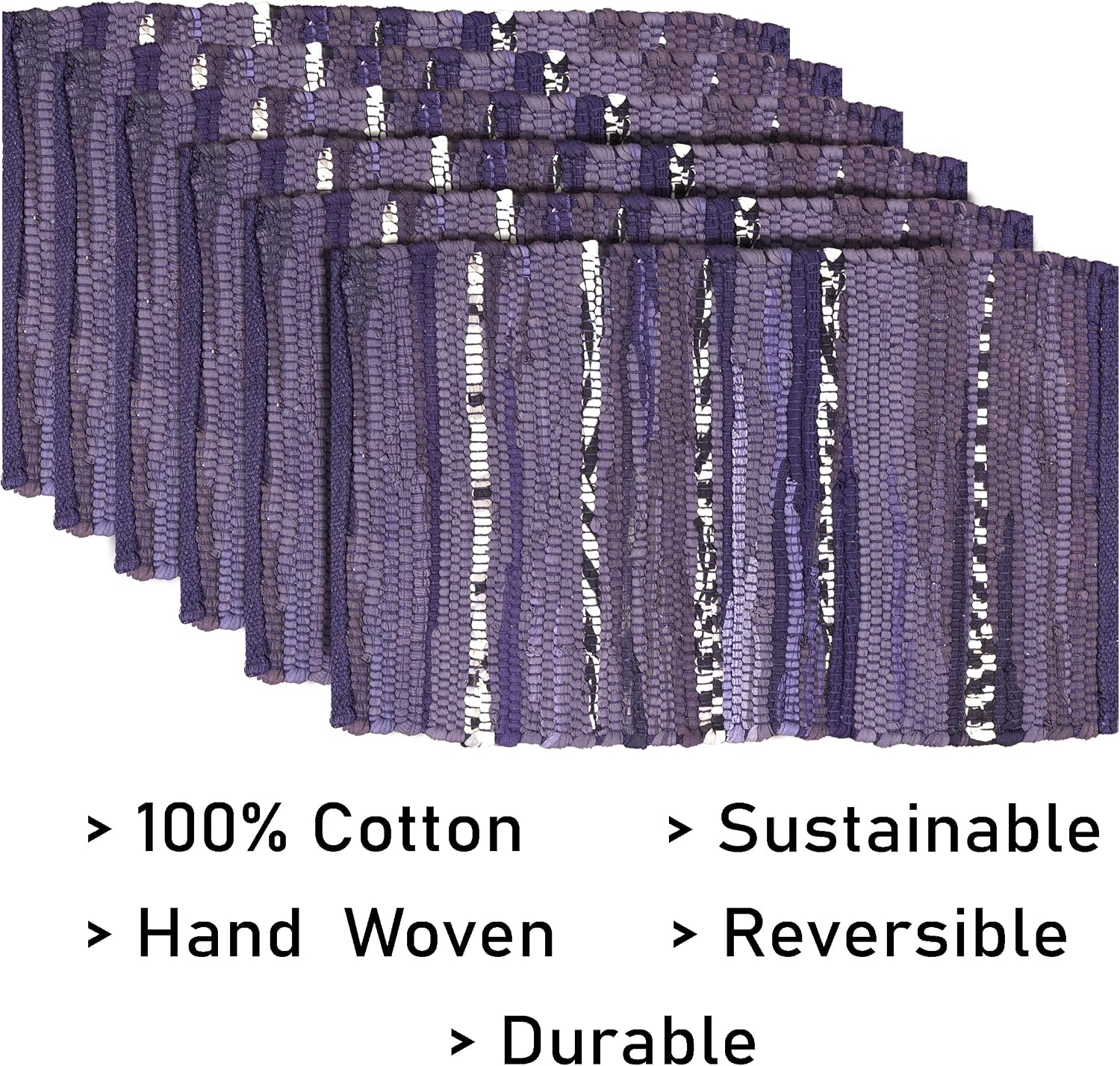 HOMEMONDE Set of 6 Eco Friendly Chindi Placemats - 13 x 19 Inches Recycled Cotton Home Decor Reversible Handmade Table Mats Perfect for Everyday Meals (Navy Blue)