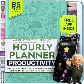 Deluxe Weekly and Monthly Planner | Law of Attraction Planner with Productivity App | 12-Month for Productivity, Gratitude & Goal Setting | Includes Foldable Vision Board, Gift Box & Stickers