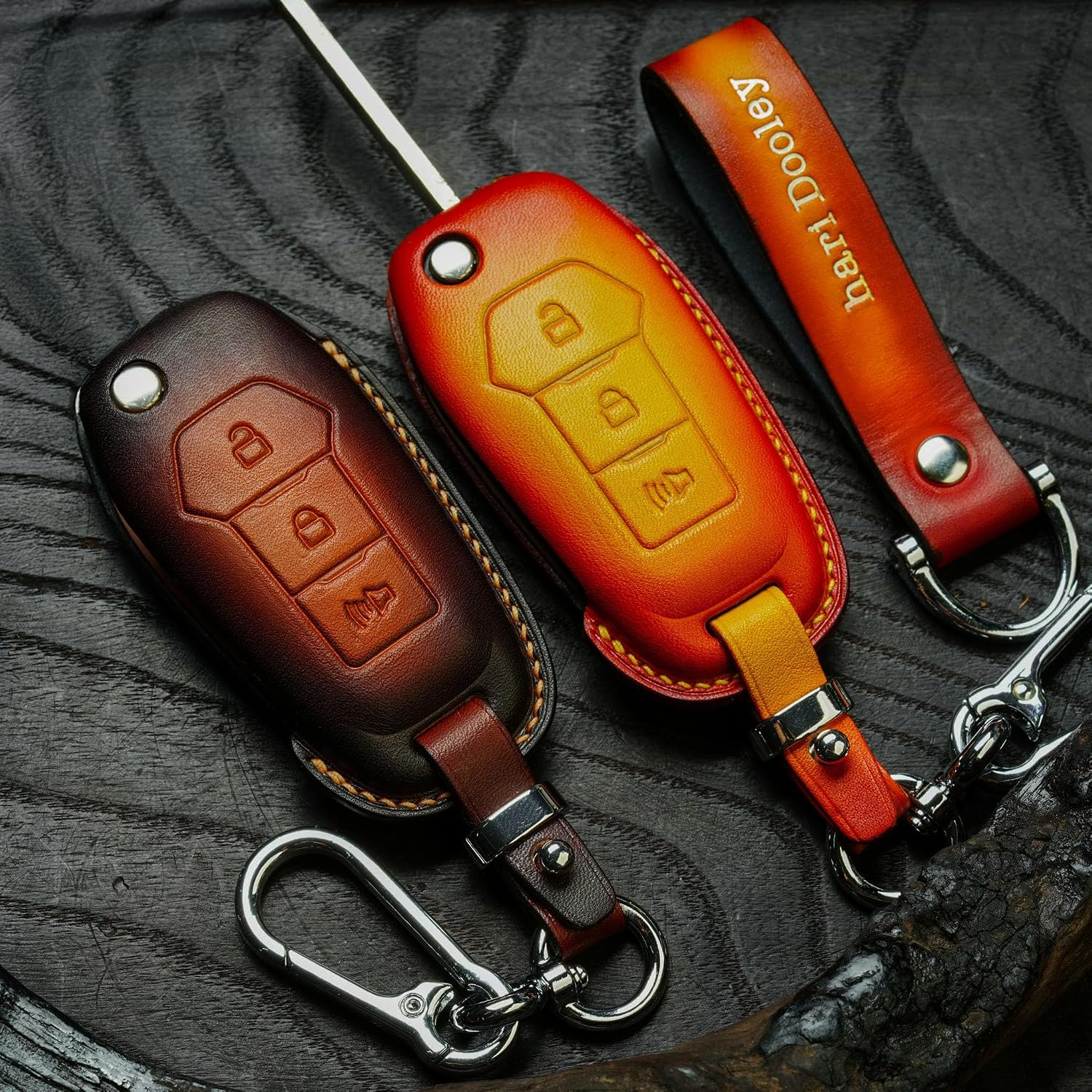 Handmade Leather Key Fob Cover Compatible with Ford F150, F250, F350, Maverick, Ranger, Raptor, Tremor, Super Duty, Lariat, Platinum, XLT, XL, STX – Custom Flip Key Shell, Ford Keychain Gift