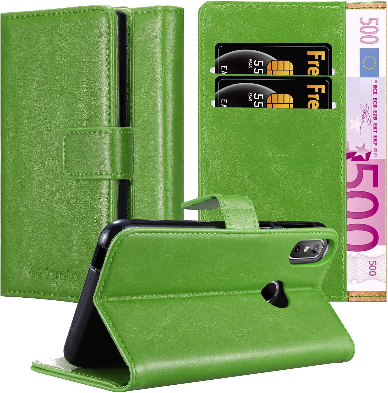 Cadorabo Book Case works with Cubot J3 PRO in GRASS GREEN - with Magnetic Closure, Stand Function and Card Slot - Wallet Etui Cover Pouch PU Leather Flip
