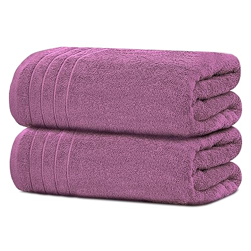 Tens Towels Pack of 2 Extra Large Bath Sheets 35 x 70 Inches, 100% Cotton, Larger & Lighter Weight, Quicker to Dry, Super Soft & Absorbent, Oversized Bath Towels, Purple - Purple