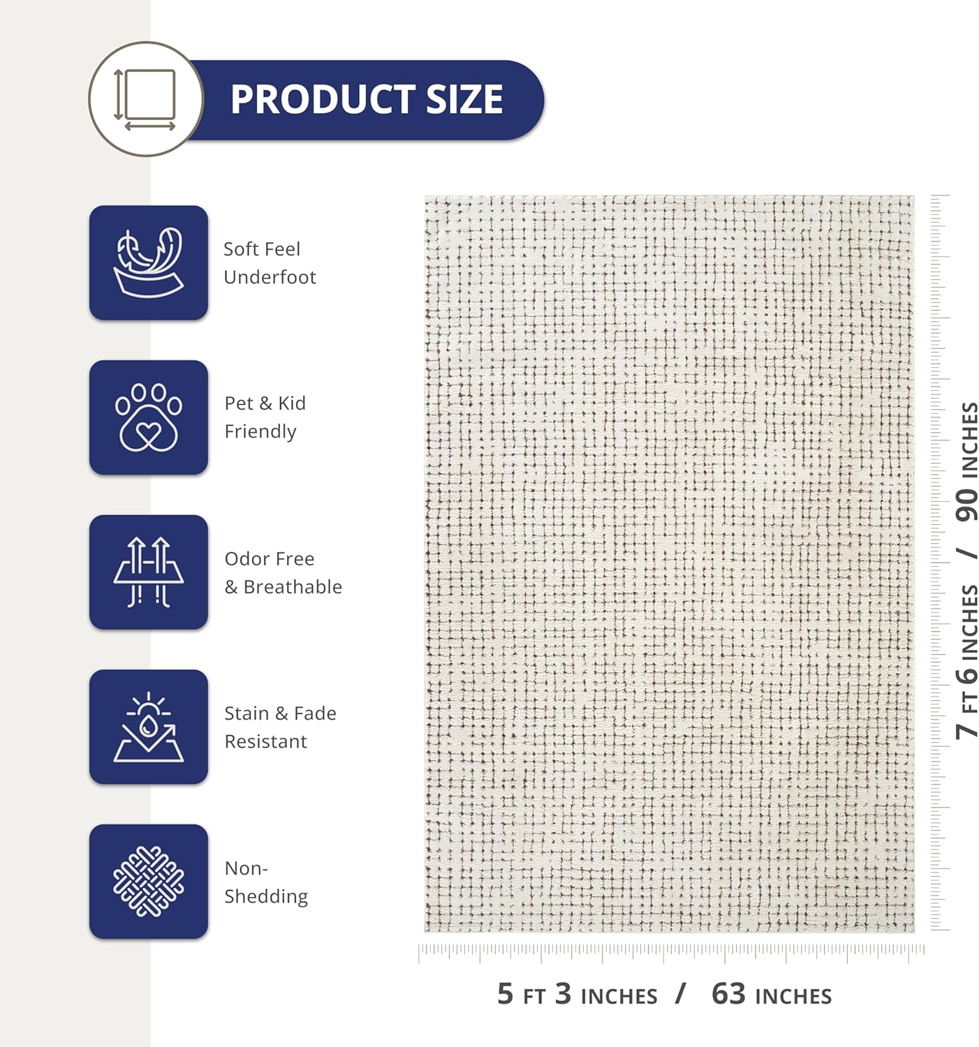 Abani Cream/Brown Area Rug – 5' x 8' – Oliver Collection – Crosshatch Pattern – Non-Shedding, Easy to Clean – Durable for Living Room, Bedroom, or Office, Pet & Child Friendly
