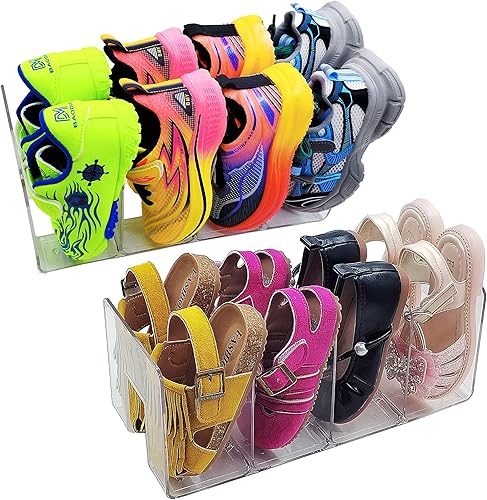 Miniatura 1 de Zapatero de acrílico transparente para niños (paquete de 2)  Organizador de zapatos apilable para niños pequeños, estante de exhibición de zapatos