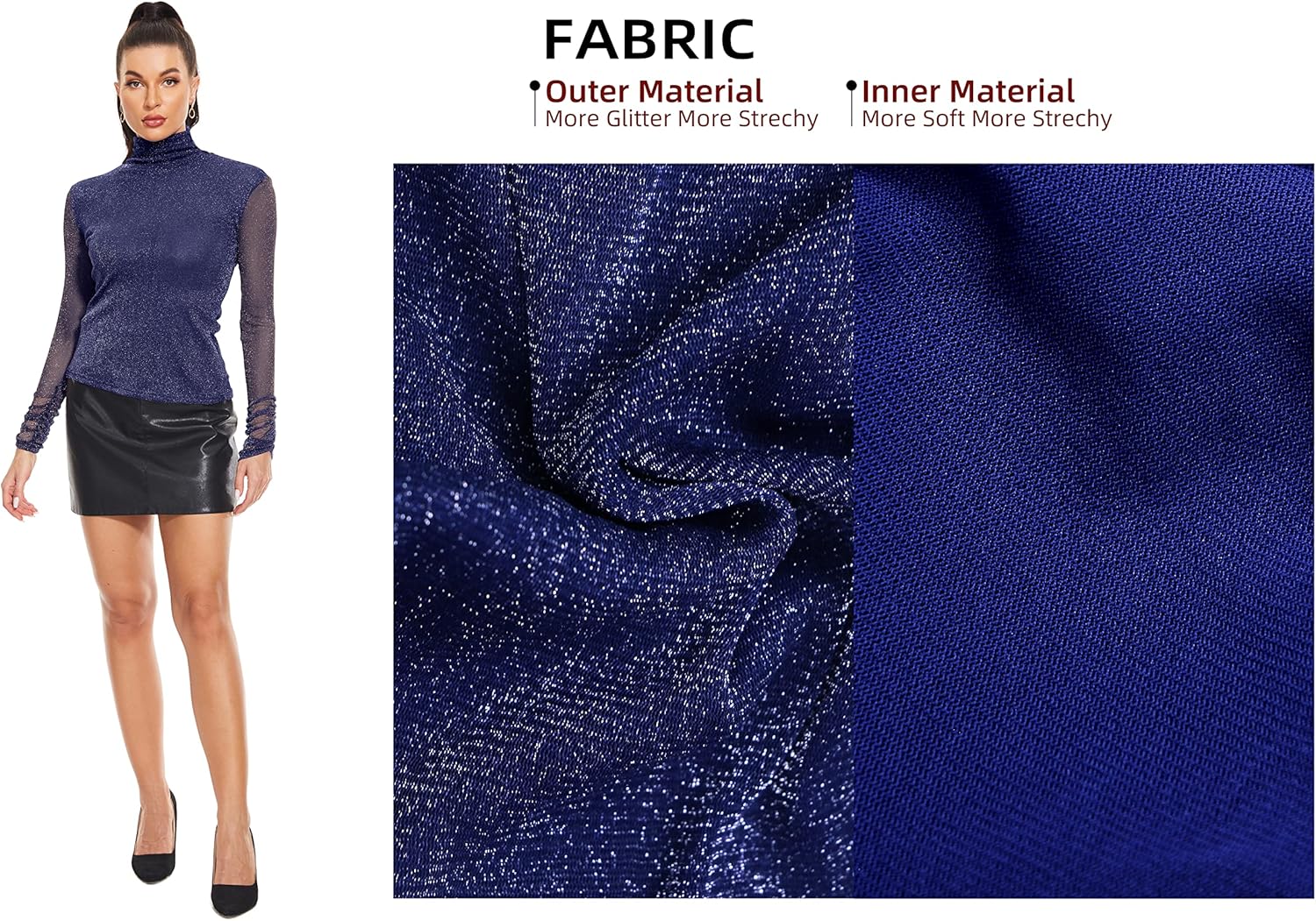 Women's Turtleneck Top Long Sleeve Slim Fit Shirts Mesh Sheer See Through Casual Top - Image 7