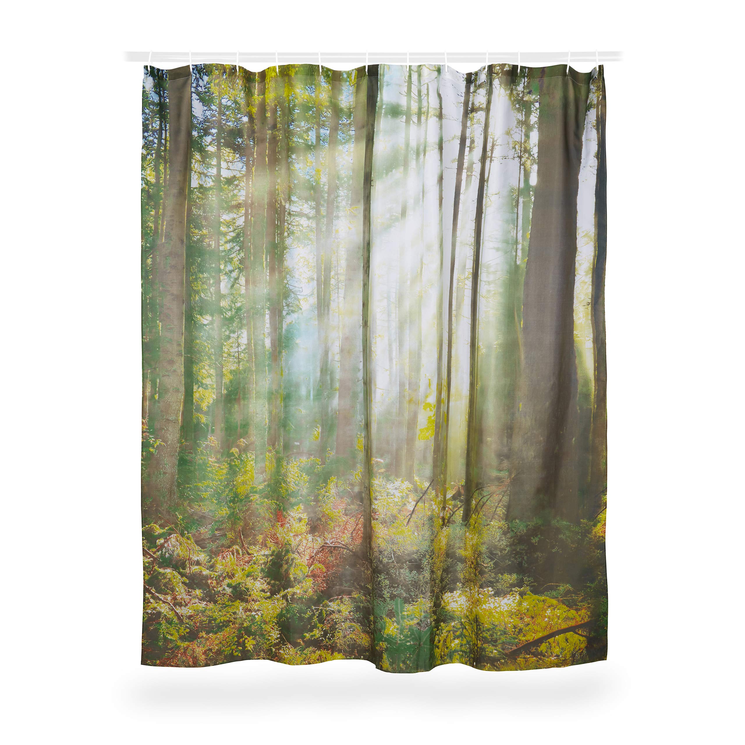 Tenda Doccia Foresta Verde - 180x180cm, Poliestere Impermeabile, Antimuffa, Con 12 Ganci, Motivo Foglie - Foto 5