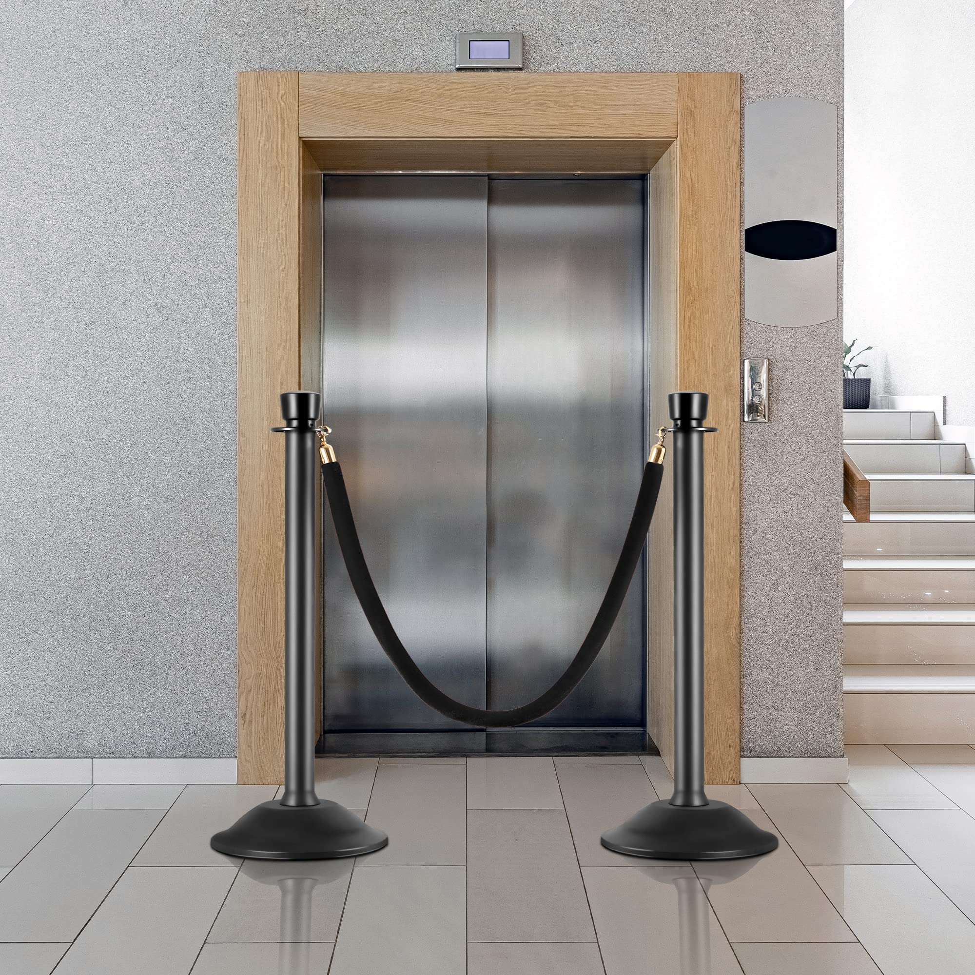 HABUTWAY Plastic Stanchion and Velvet Ropes, 2PCS Crowd Control Stanchion, Lightweight Crowd Control Stanchions with 5ft Velvet Rope, Crowd Control Post with w/Sturdy Metal Base, Easy Connect Assembly