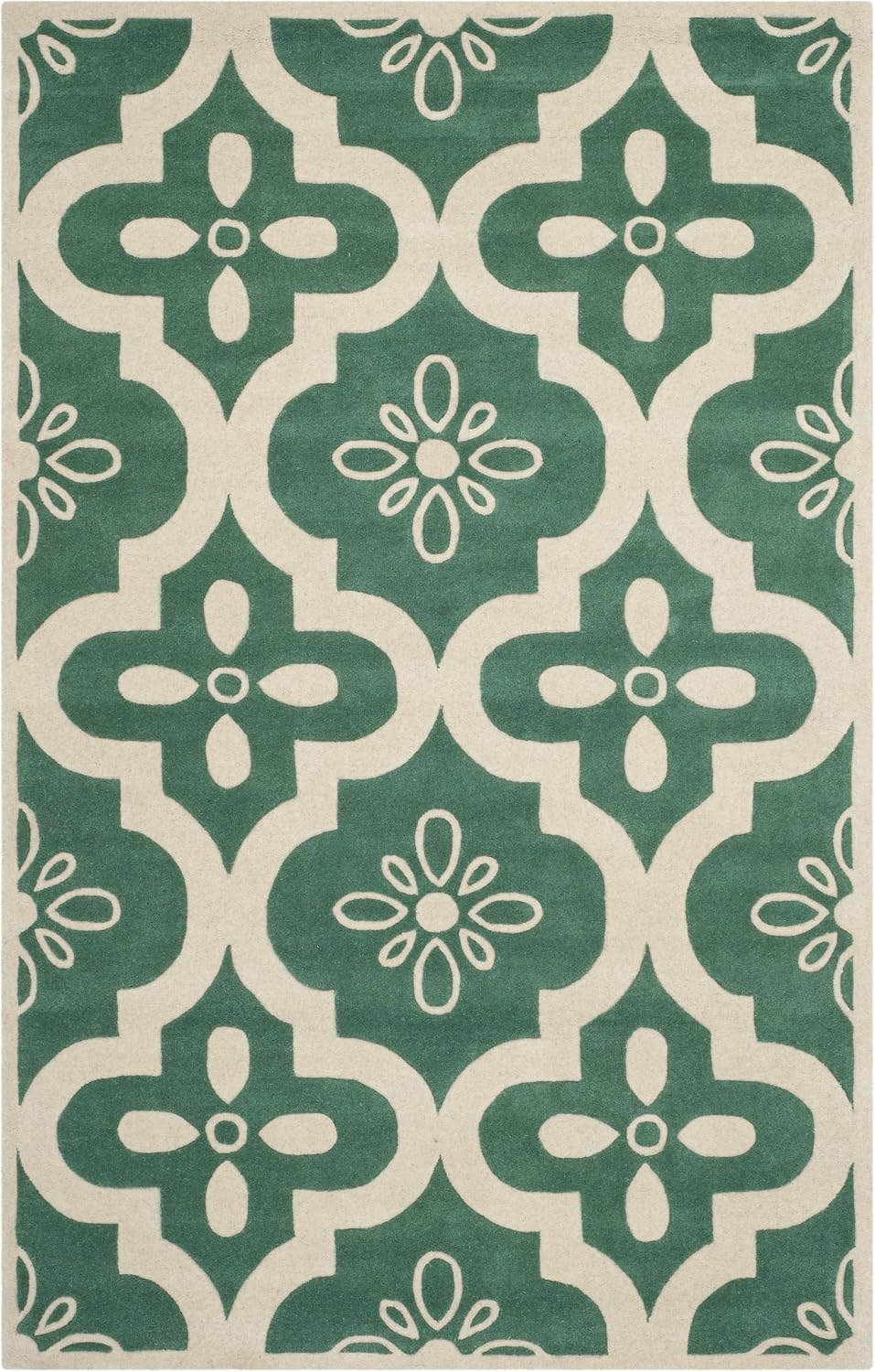 SAFAVIEH Chatham Collection 5' x 8' Teal / Ivory CHT751T Handmade Geometric Premium Wool Area Rug