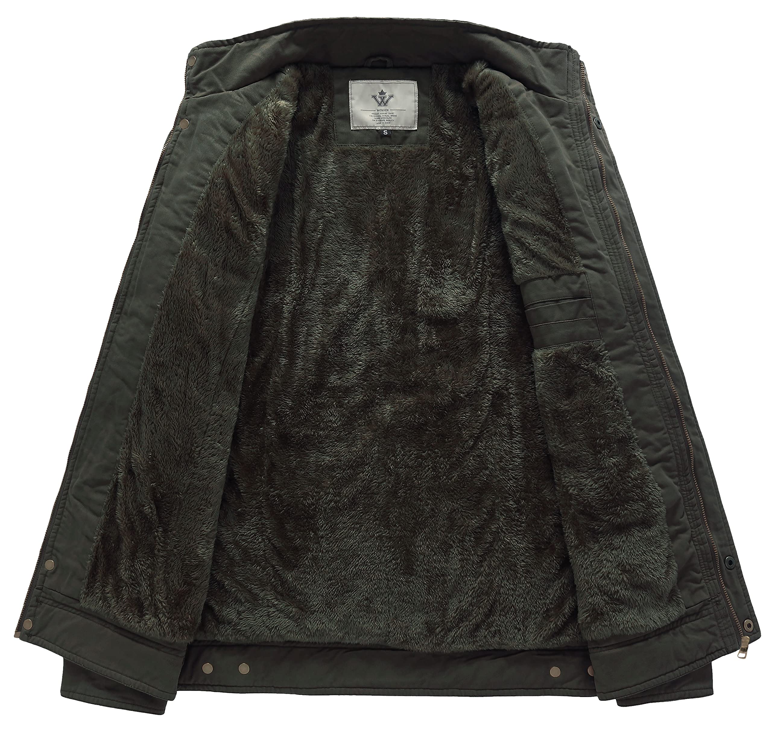 WenVen Veste Saisonnière Homme Veste Chaude Printemps Manteau Coupe-Vent Décontracté Manteau d'Extérieur en Coton Epais Veste Polaire à Col Montant Veste Militaire