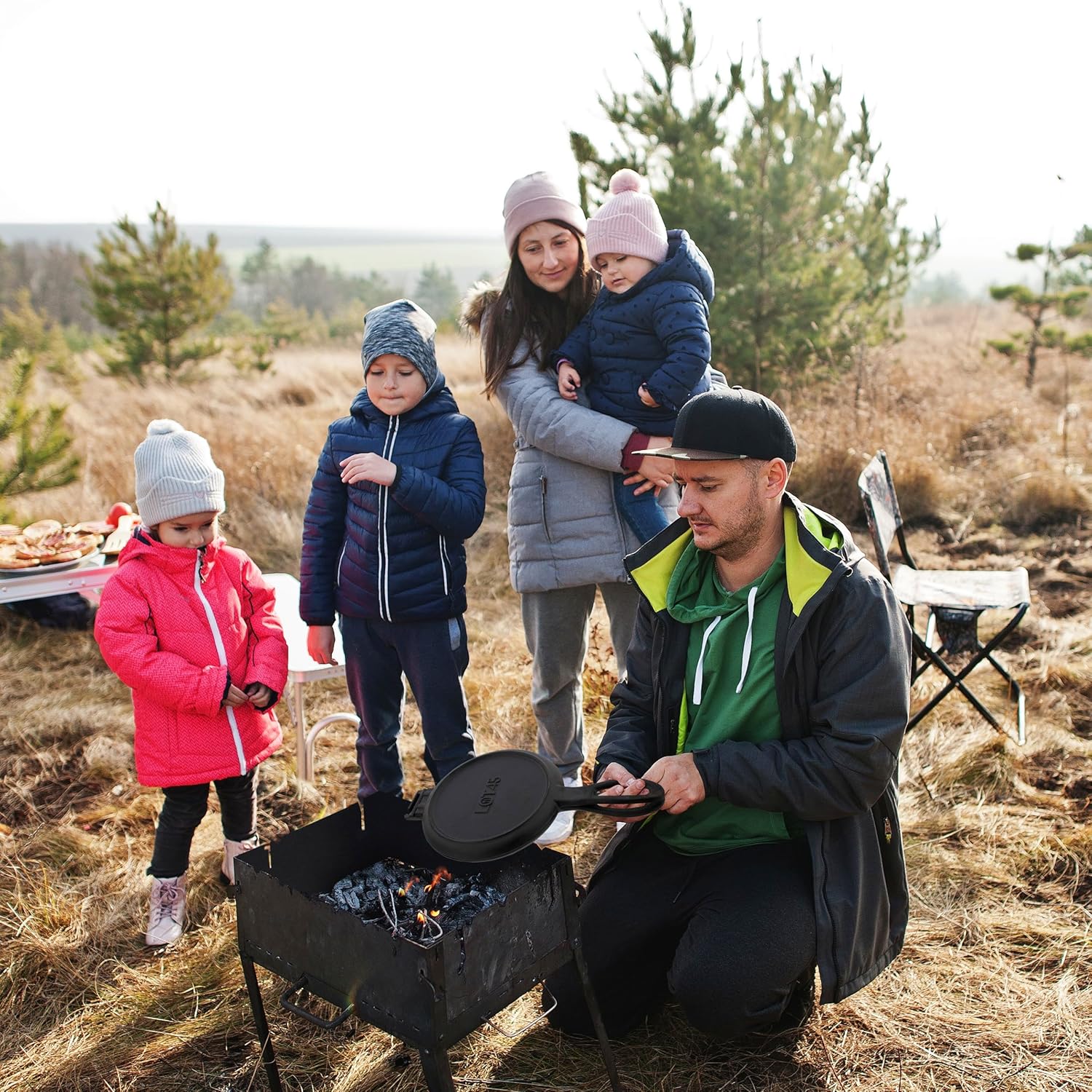 Lot45 Cast Iron Waffle Maker Pan - 6in Stove Top Waffle Iron Cookware, Portable Camping Breakfast Maker for Stovetop