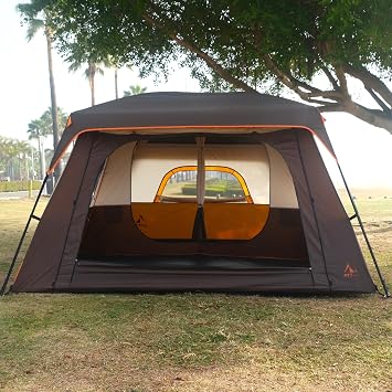 KTT Extra Large Tent 6-12-14 Person,Family Cabin Tents,2 Rooms,3 Doors and 3 Windows with Mesh,Straight Wall,Waterproof,Double Layer,Big Tent for Outdoor,Picnic,Camping,Family Gathering
