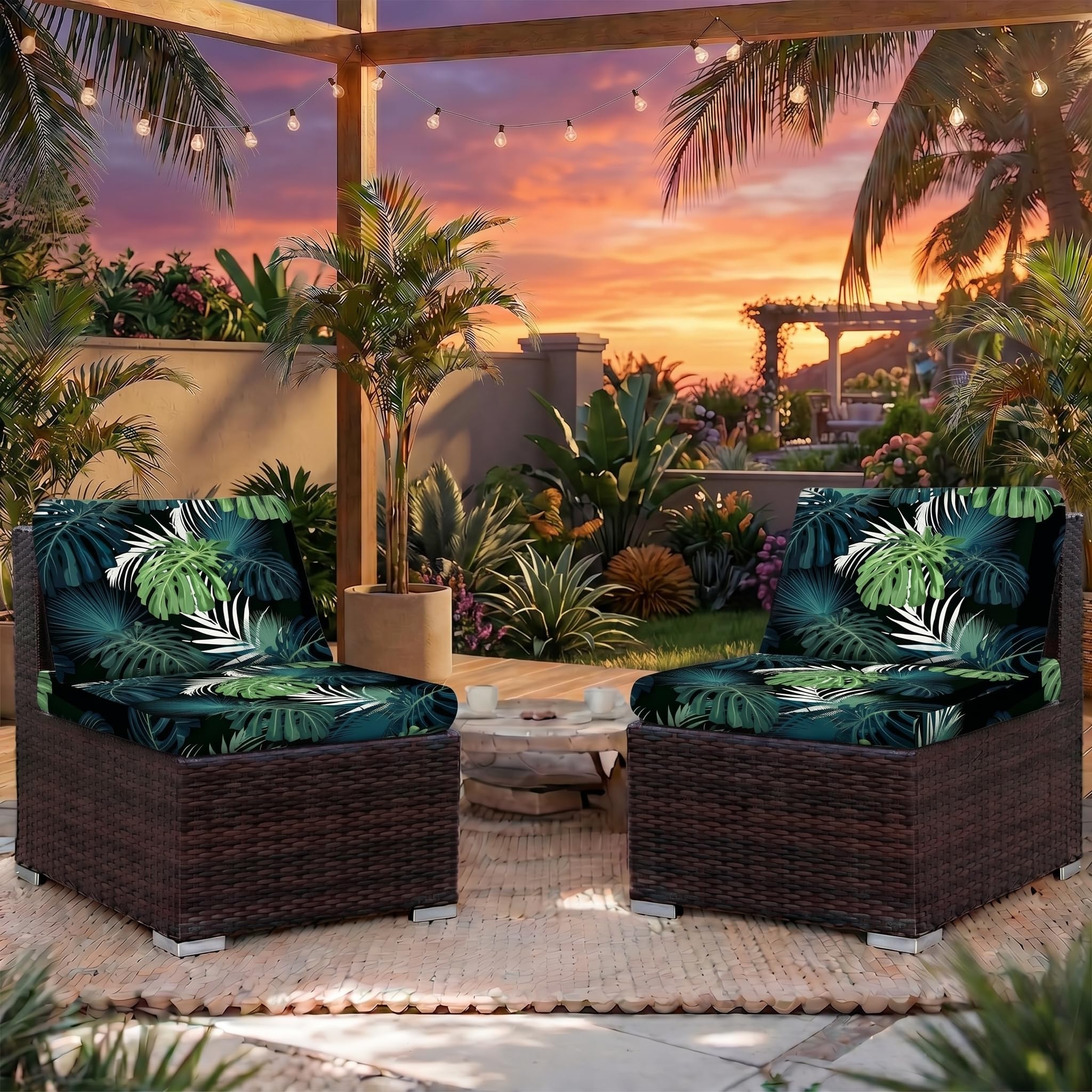 LiveGo Patio Stretch Sofa Cushion Cover Outdoor Cushion Cover Replacement Patio Furniture Cushions Couch Slipcovers Chair Seat Cover Soft Flexibility Protector (2, Flower A)