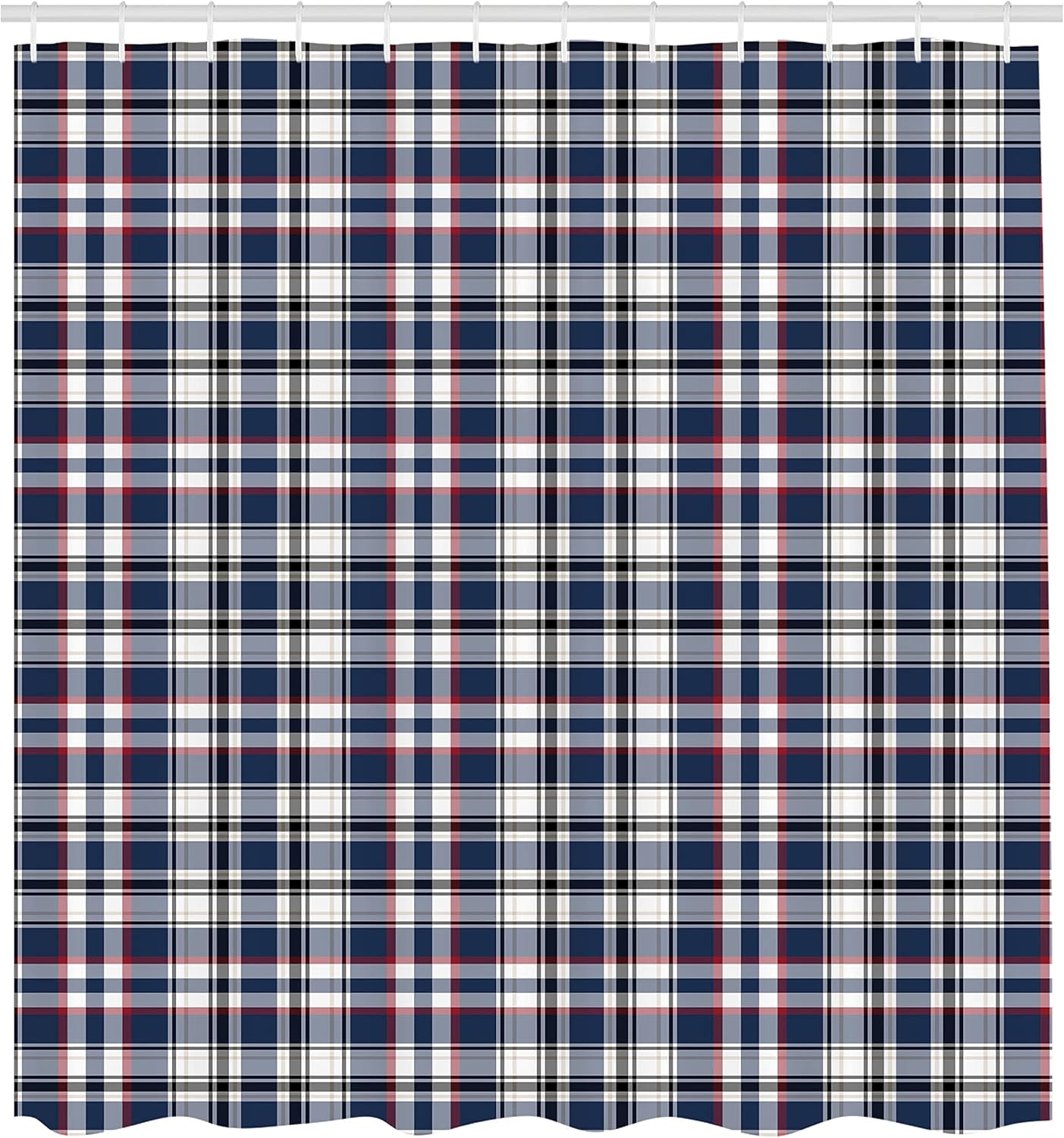 Lunarable Plaid Shower Curtain, Classic English Tartan Plaid Cells Stripes Scottish Geometric Traditional, Cloth Fabric Bathroom Decor Set with Hooks, 69" W x 70" L, Night Blue